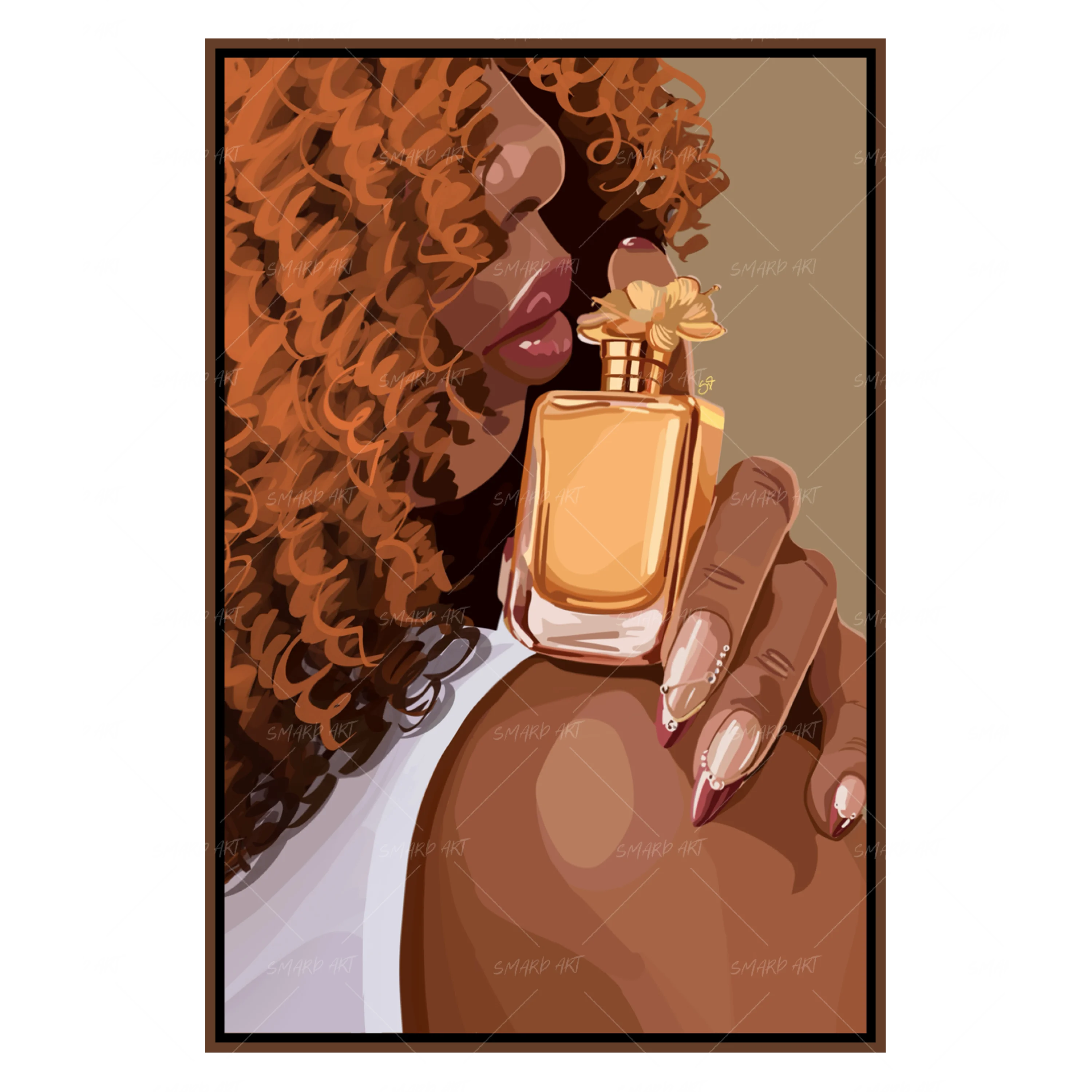 The Fragrance-wall art print featuring decorative artistic design suitable for living rooms, offices, and schools by SmardArt. Elevate your space with Black wall art that speaks to culture, identity, and creativity. At Smard, we celebrate artistry made with melanin, bringing powerful and inspiring designs to life.