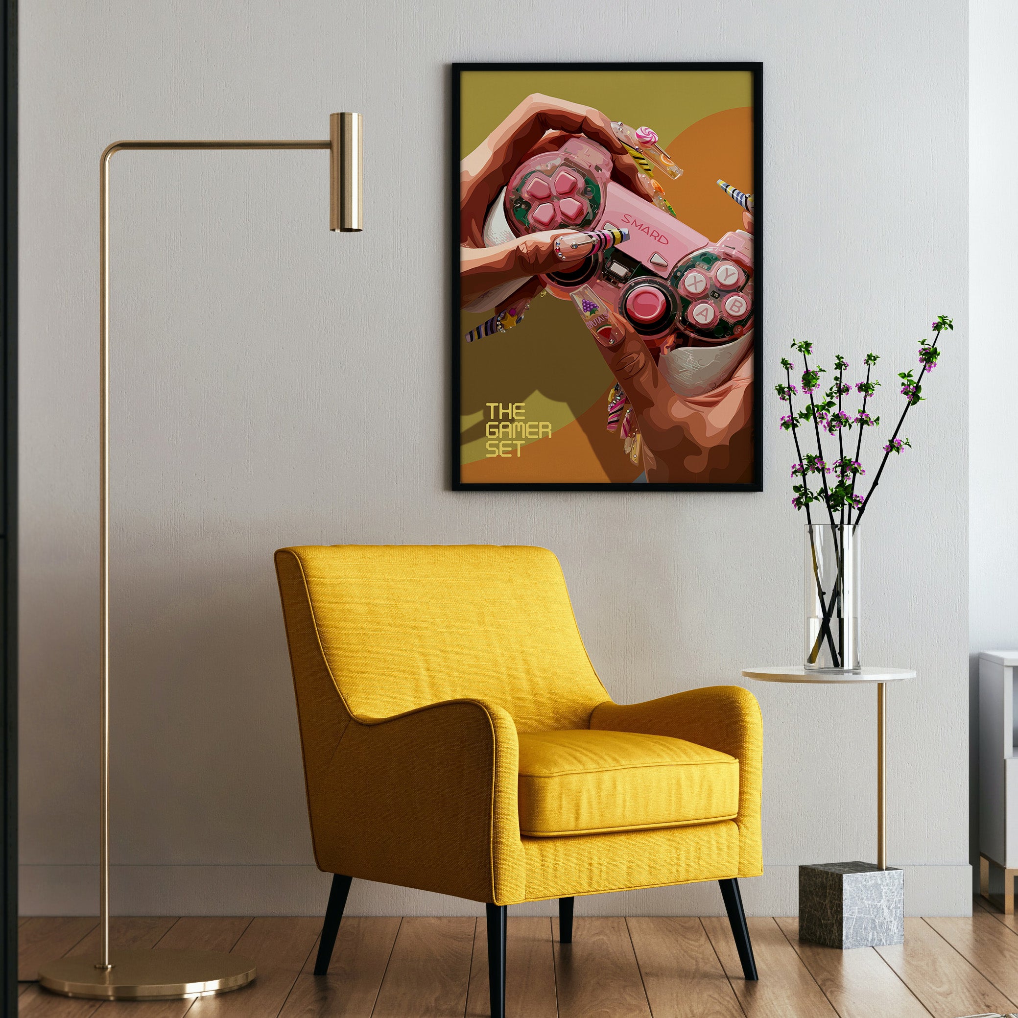 The Gamer Set-wall art print featuring decorative artistic design suitable for living rooms, offices, and schools by SmardArt. Elevate your space with Black wall art that speaks to culture, identity, and creativity. At Smard, we celebrate artistry made with melanin, bringing powerful and inspiring designs to life.