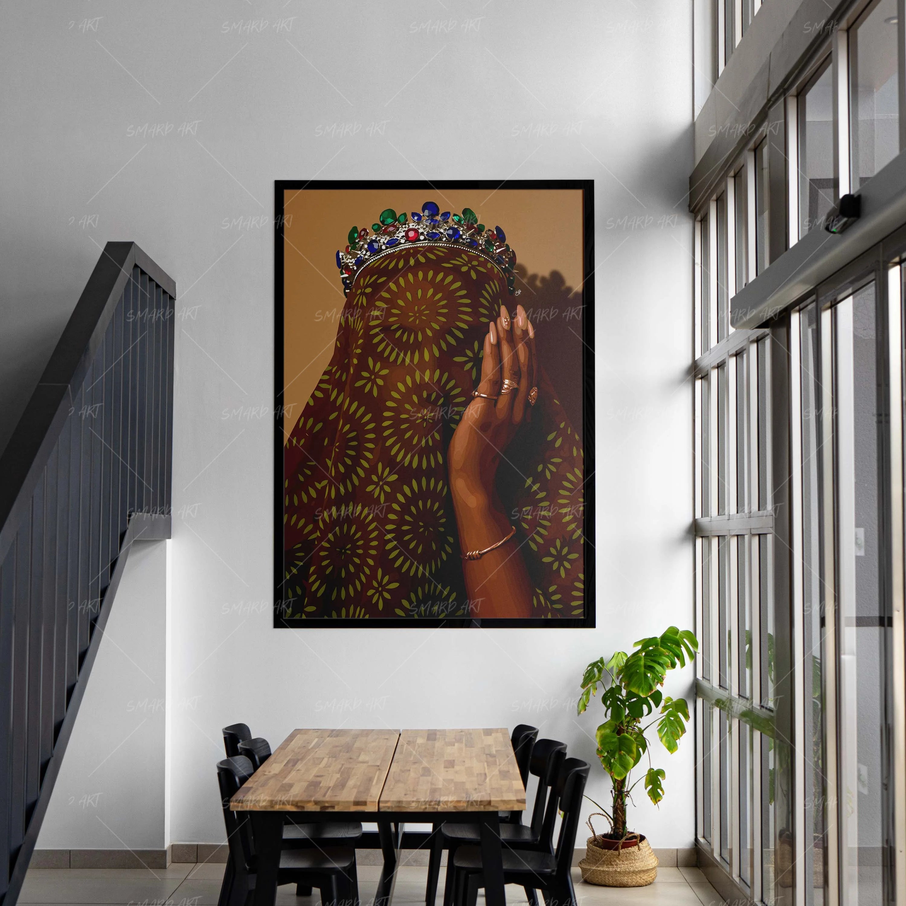The Royal Wrap-wall art print featuring decorative artistic design suitable for living rooms, offices, and schools by SmardArt. Elevate your space with Black wall art that speaks to culture, identity, and creativity. At Smard, we celebrate artistry made with melanin, bringing powerful and inspiring designs to life.