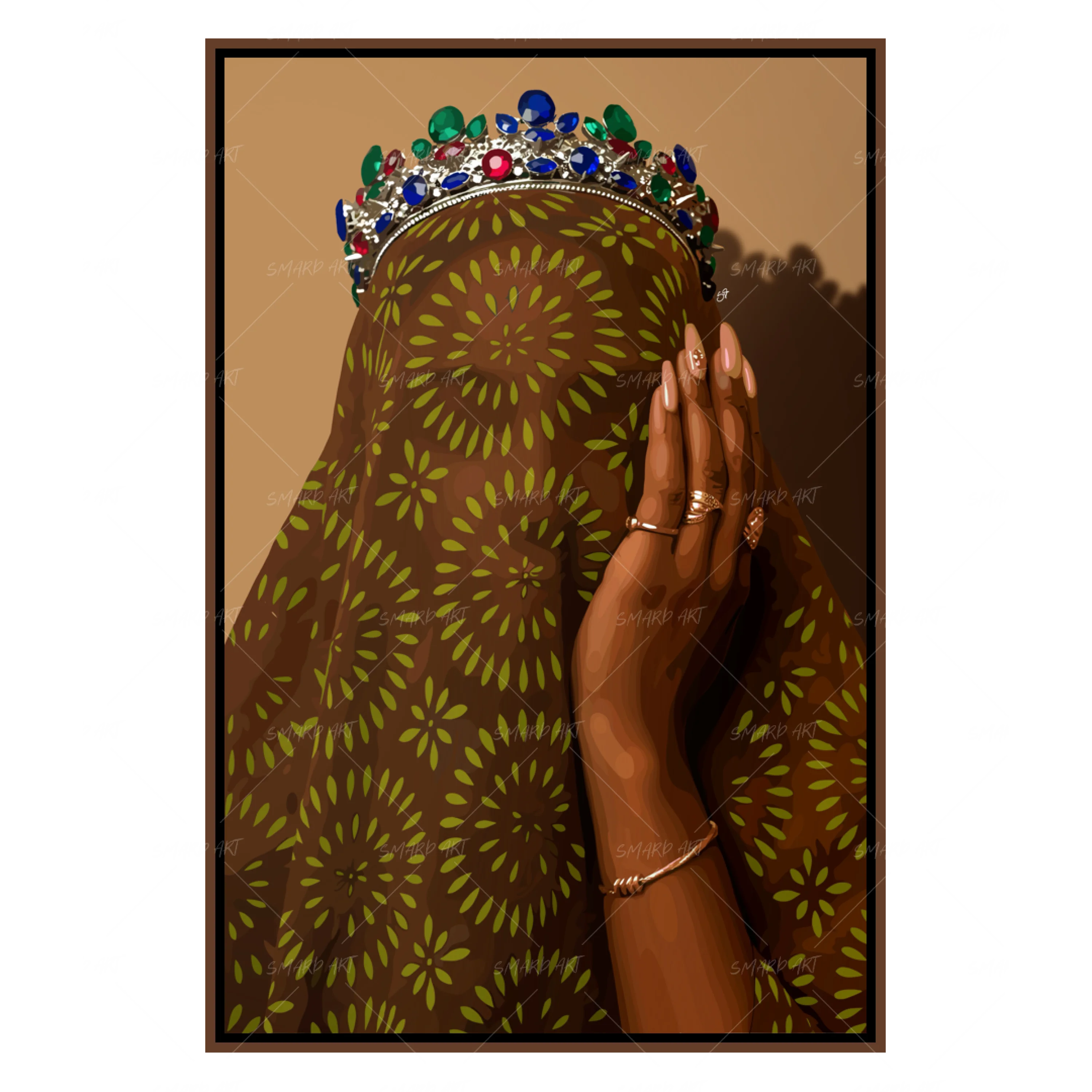 The Royal Wrap-wall art print featuring decorative artistic design suitable for living rooms, offices, and schools by SmardArt. Elevate your space with Black wall art that speaks to culture, identity, and creativity. At Smard, we celebrate artistry made with melanin, bringing powerful and inspiring designs to life.