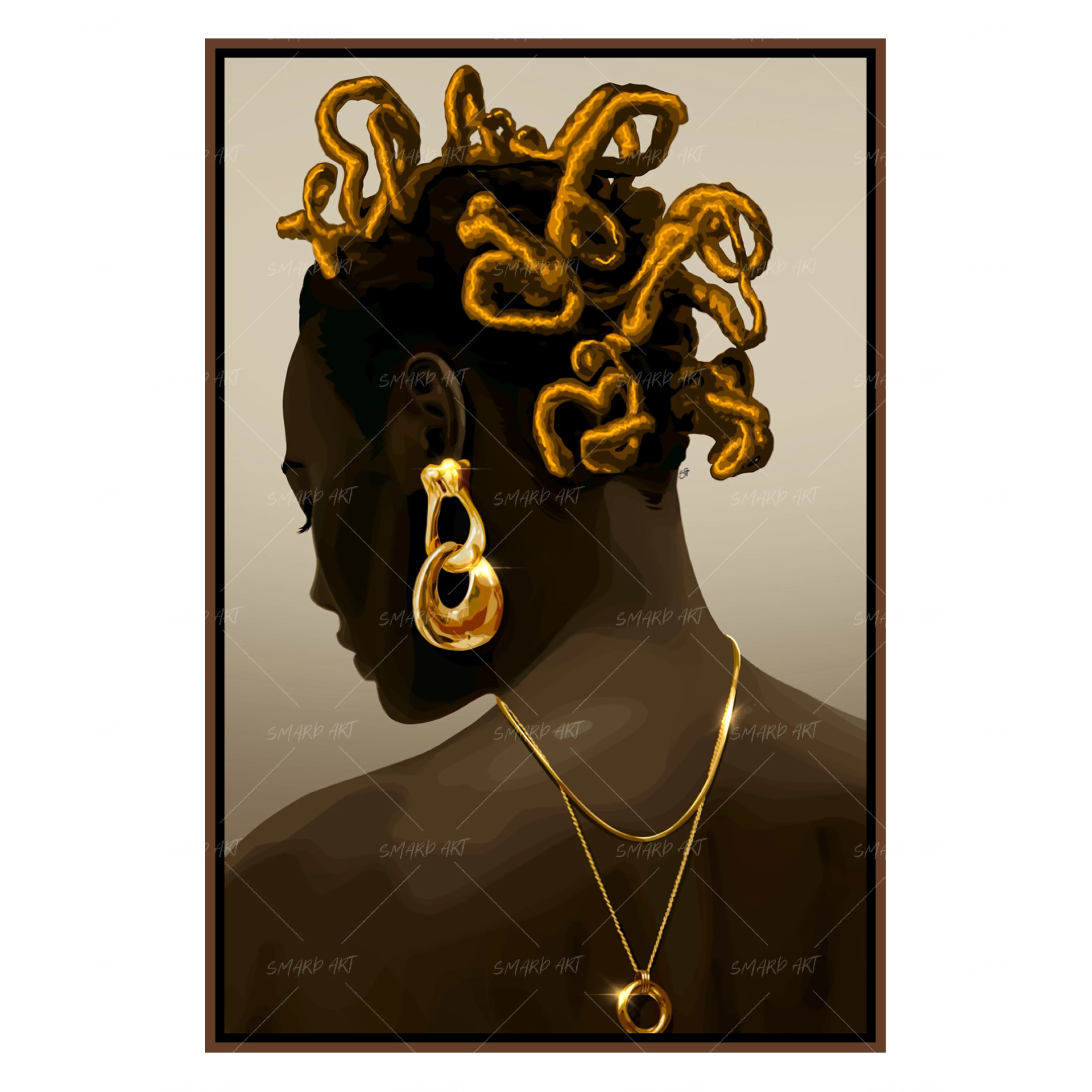 Threaded Grace-wall art print featuring decorative artistic design suitable for living rooms, offices, and schools by SmardArt. Elevate your space with Black wall art that speaks to culture, identity, and creativity. At Smard, we celebrate artistry made with melanin, bringing powerful and inspiring designs to life.