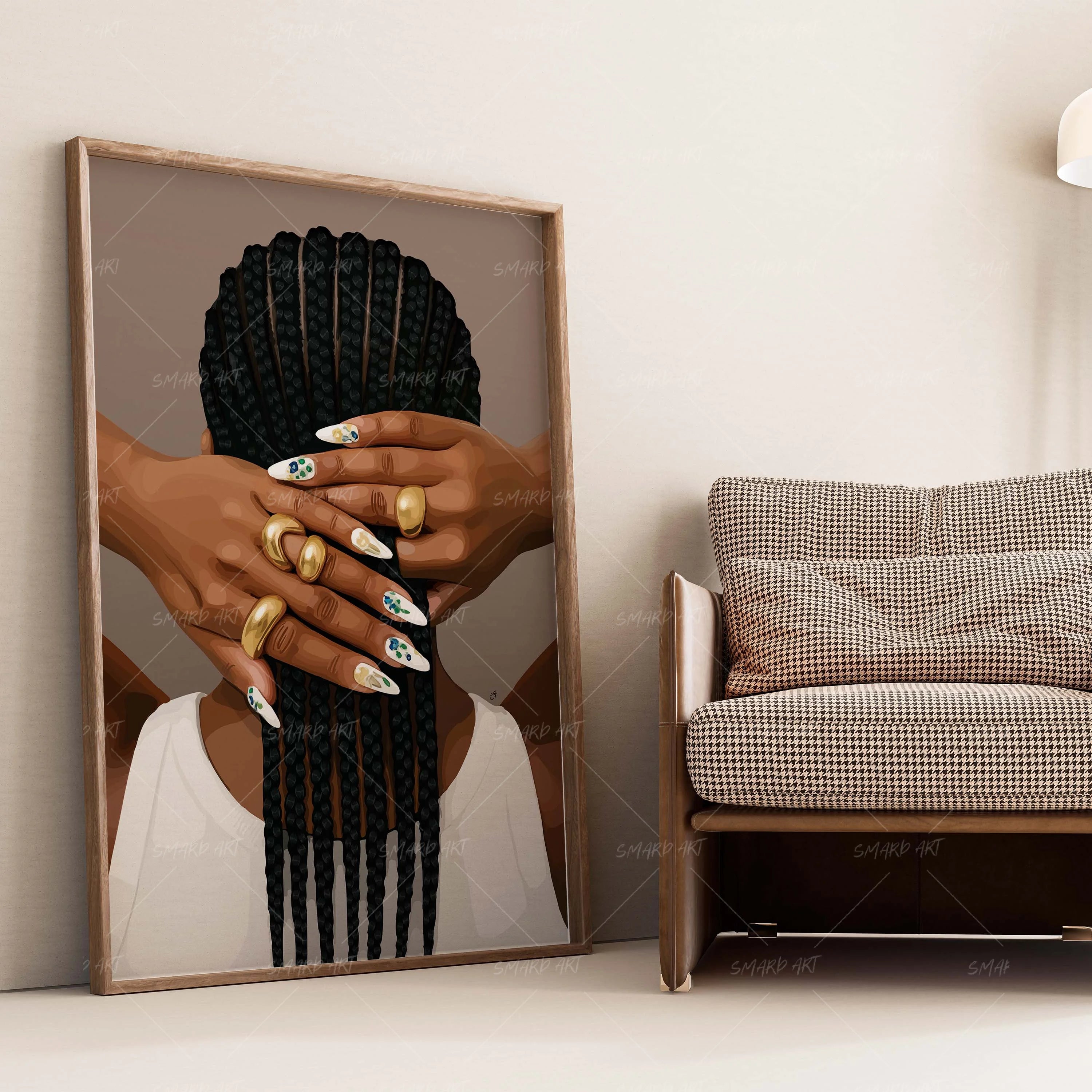 Tressed & Tipped-wall art print featuring decorative artistic design suitable for living rooms, offices, and schools by SmardArt. Elevate your space with Black wall art that speaks to culture, identity, and creativity. At Smard, we celebrate artistry made with melanin, bringing powerful and inspiring designs to life.