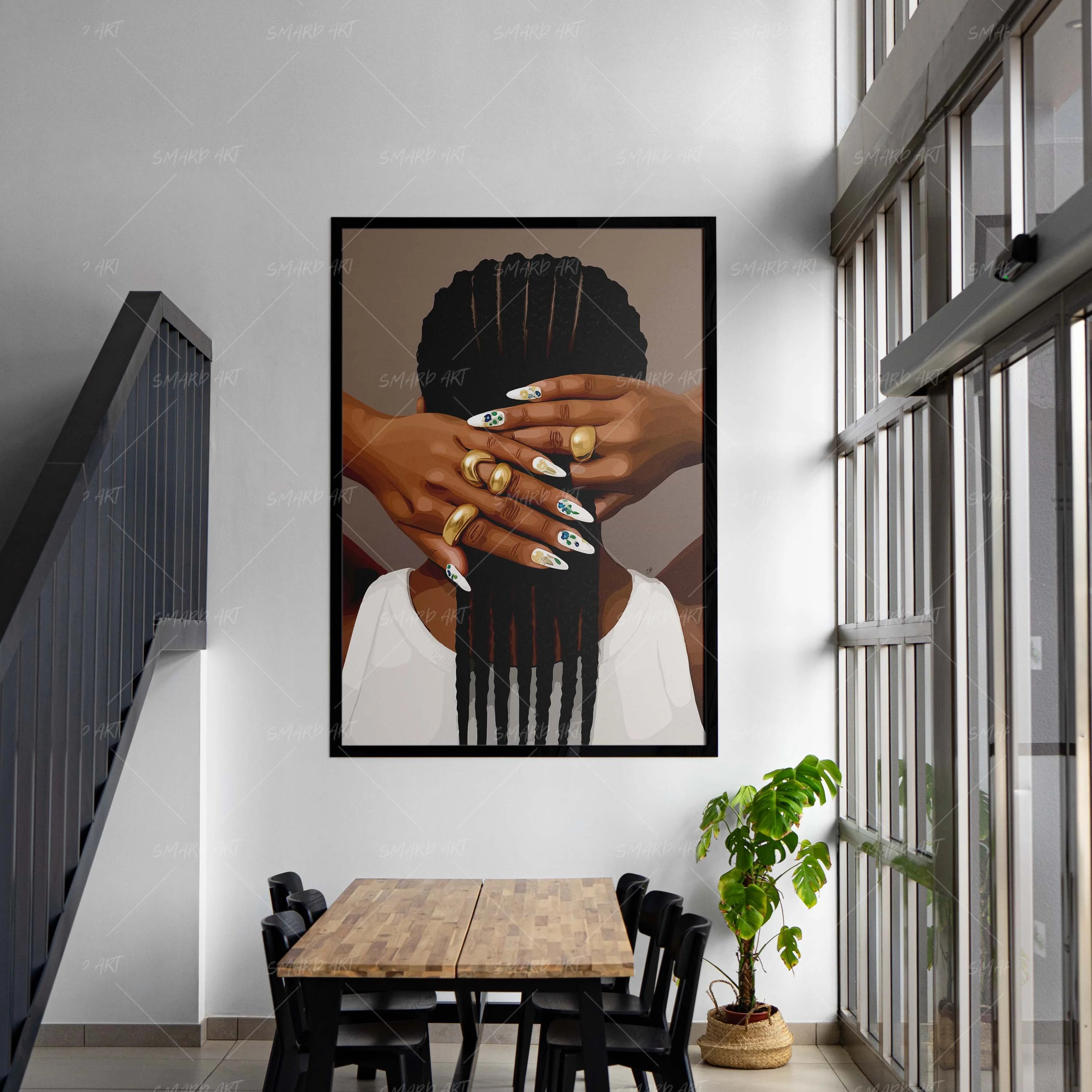Tressed & Tipped-wall art print featuring decorative artistic design suitable for living rooms, offices, and schools by SmardArt. Elevate your space with Black wall art that speaks to culture, identity, and creativity. At Smard, we celebrate artistry made with melanin, bringing powerful and inspiring designs to life.