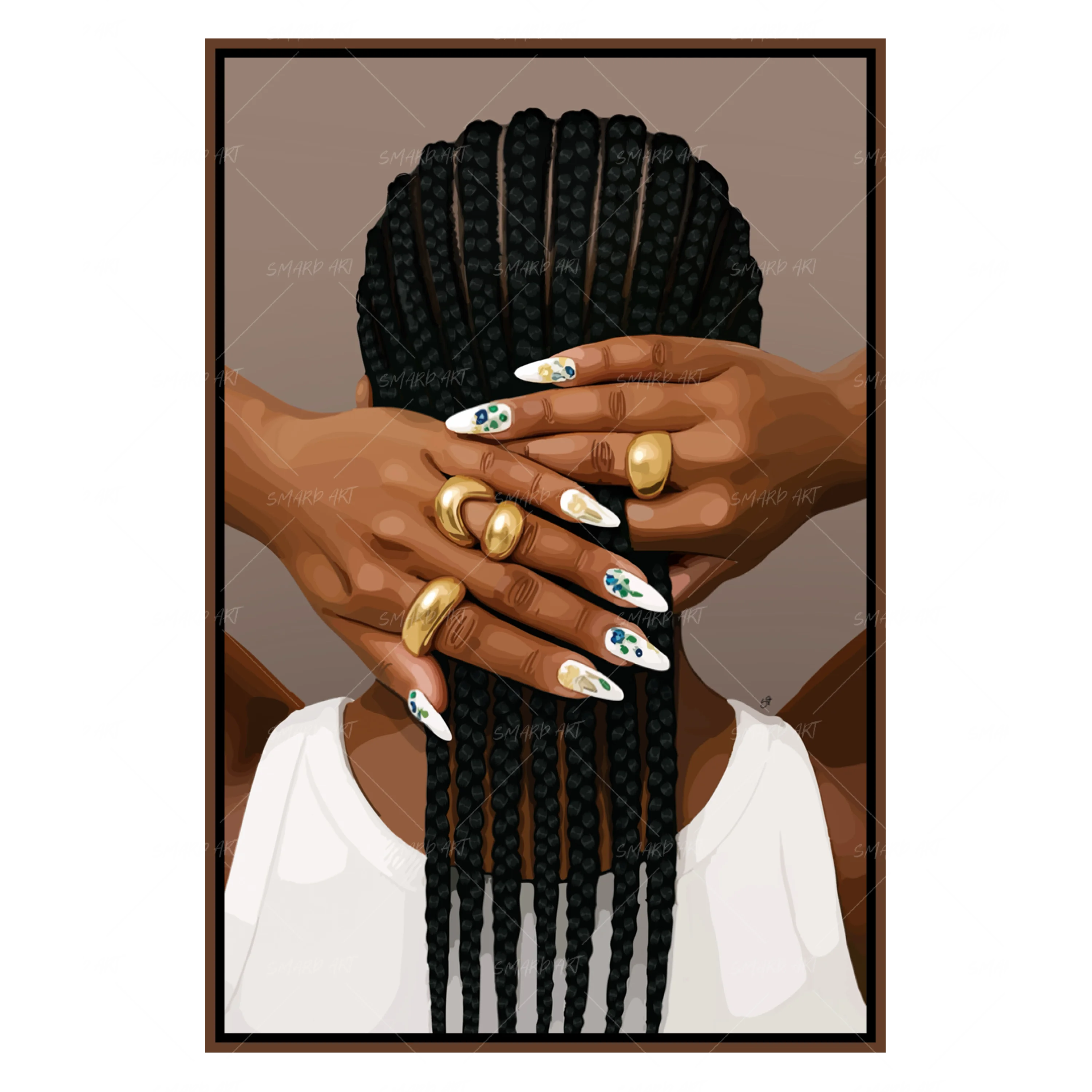 Tressed & Tipped-wall art print featuring decorative artistic design suitable for living rooms, offices, and schools by SmardArt. Elevate your space with Black wall art that speaks to culture, identity, and creativity. At Smard, we celebrate artistry made with melanin, bringing powerful and inspiring designs to life.