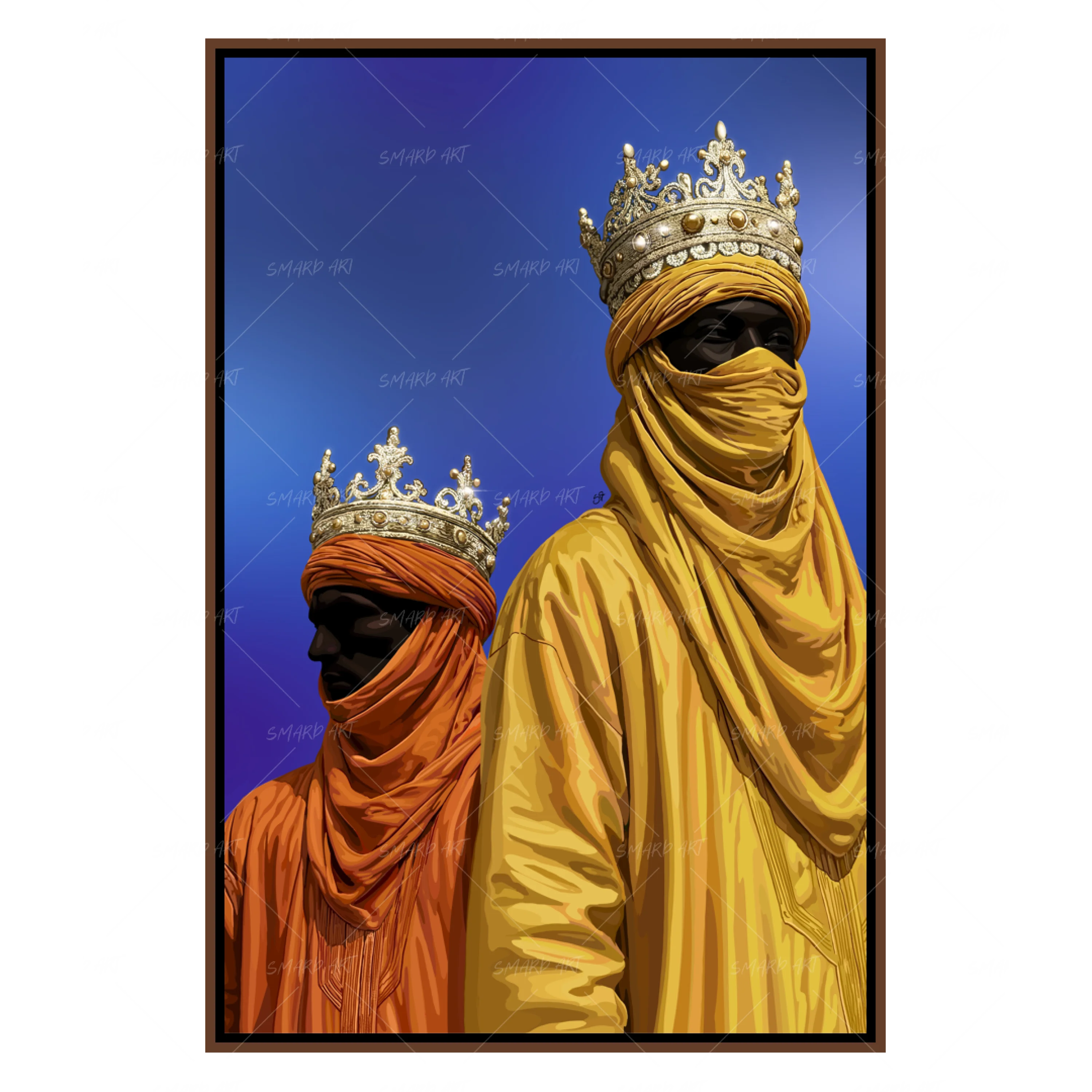 Twin Thrones-wall art print featuring decorative artistic design suitable for living rooms, offices, and schools by SmardArt. Elevate your space with Black wall art that speaks to culture, identity, and creativity. At Smard, we celebrate artistry made with melanin, bringing powerful and inspiring designs to life.