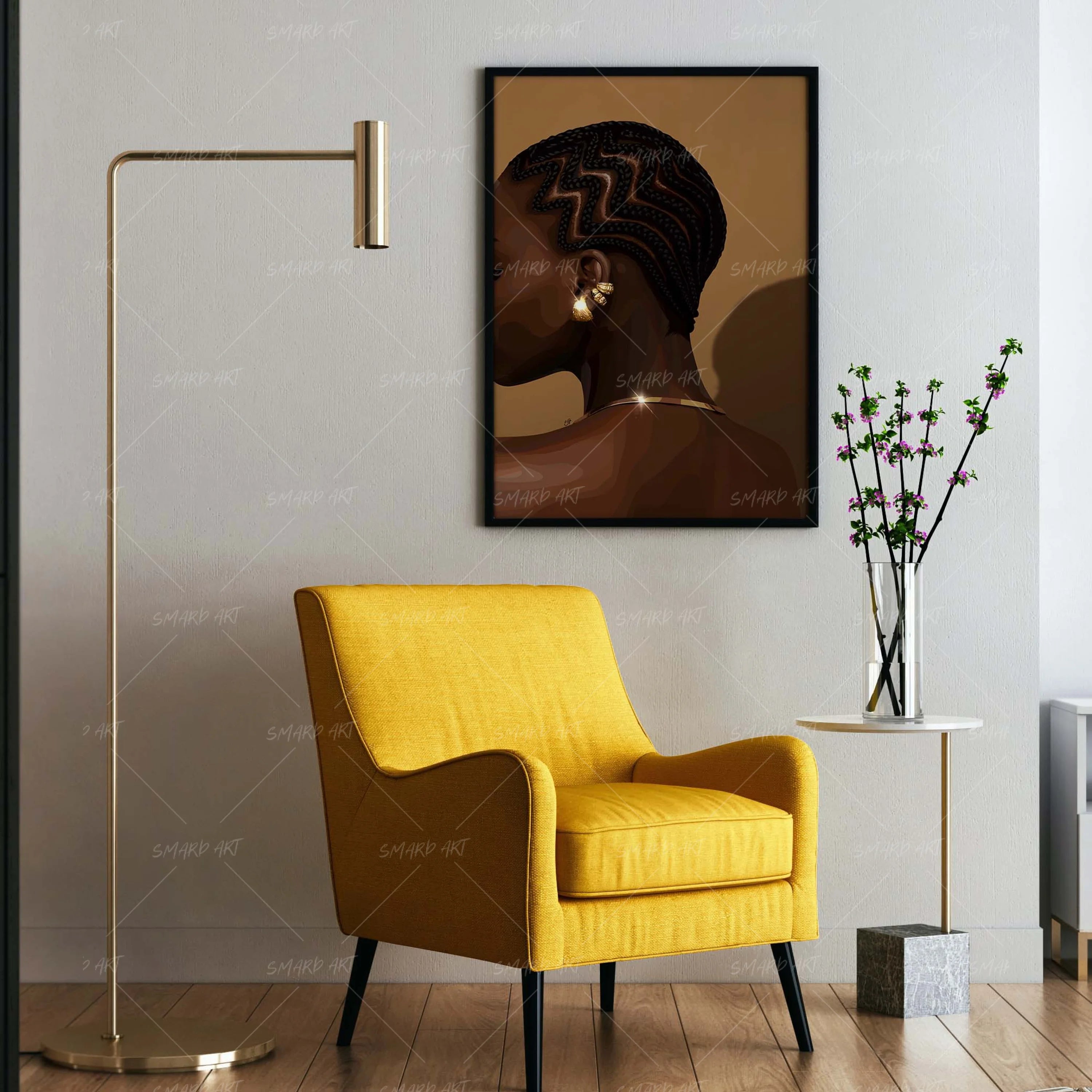 Twist & Treasure-wall art print featuring decorative artistic design suitable for living rooms, offices, and schools by SmardArt. Elevate your space with Black wall art that speaks to culture, identity, and creativity. At Smard, we celebrate artistry made with melanin, bringing powerful and inspiring designs to life.