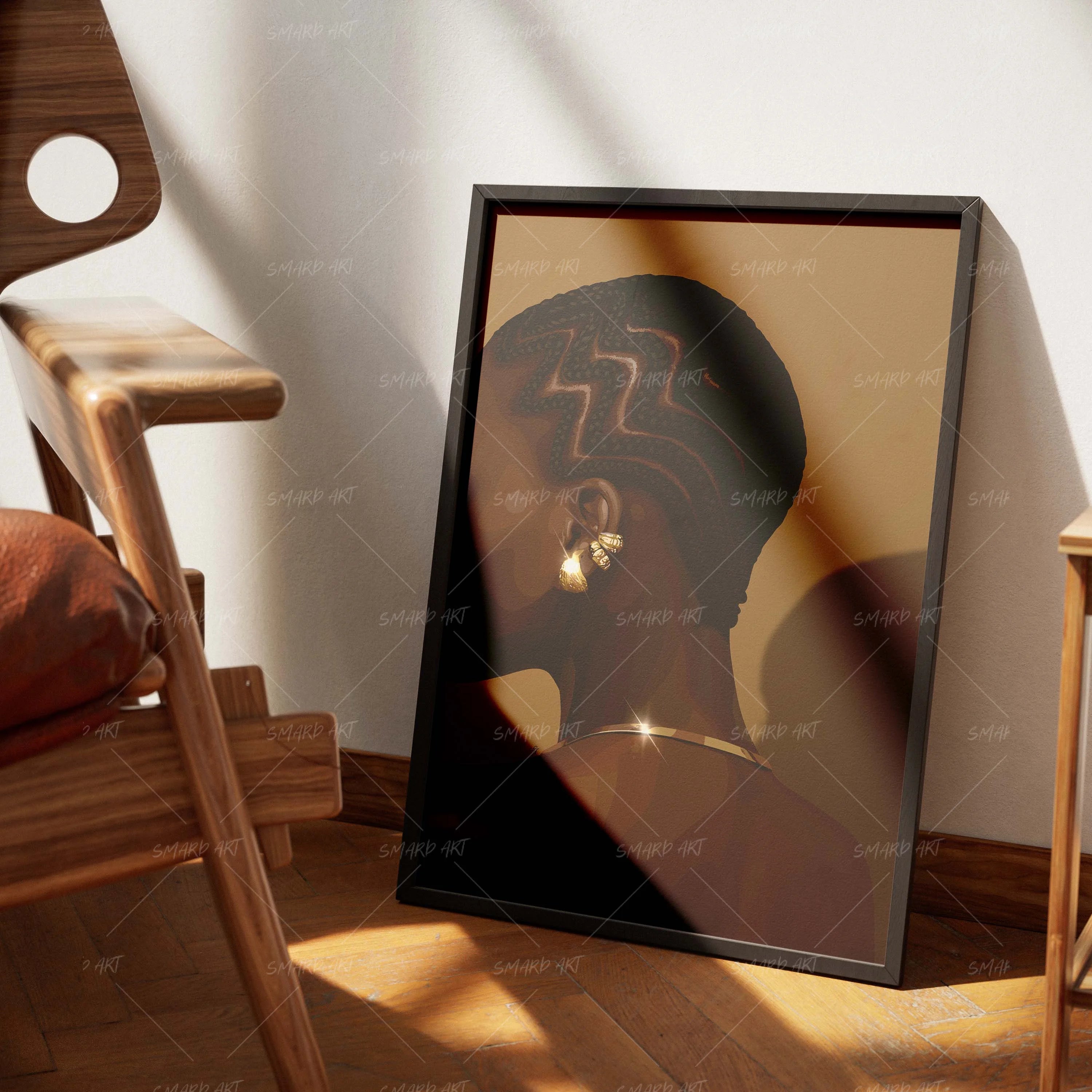 Twist & Treasure-wall art print featuring decorative artistic design suitable for living rooms, offices, and schools by SmardArt. Elevate your space with Black wall art that speaks to culture, identity, and creativity. At Smard, we celebrate artistry made with melanin, bringing powerful and inspiring designs to life.