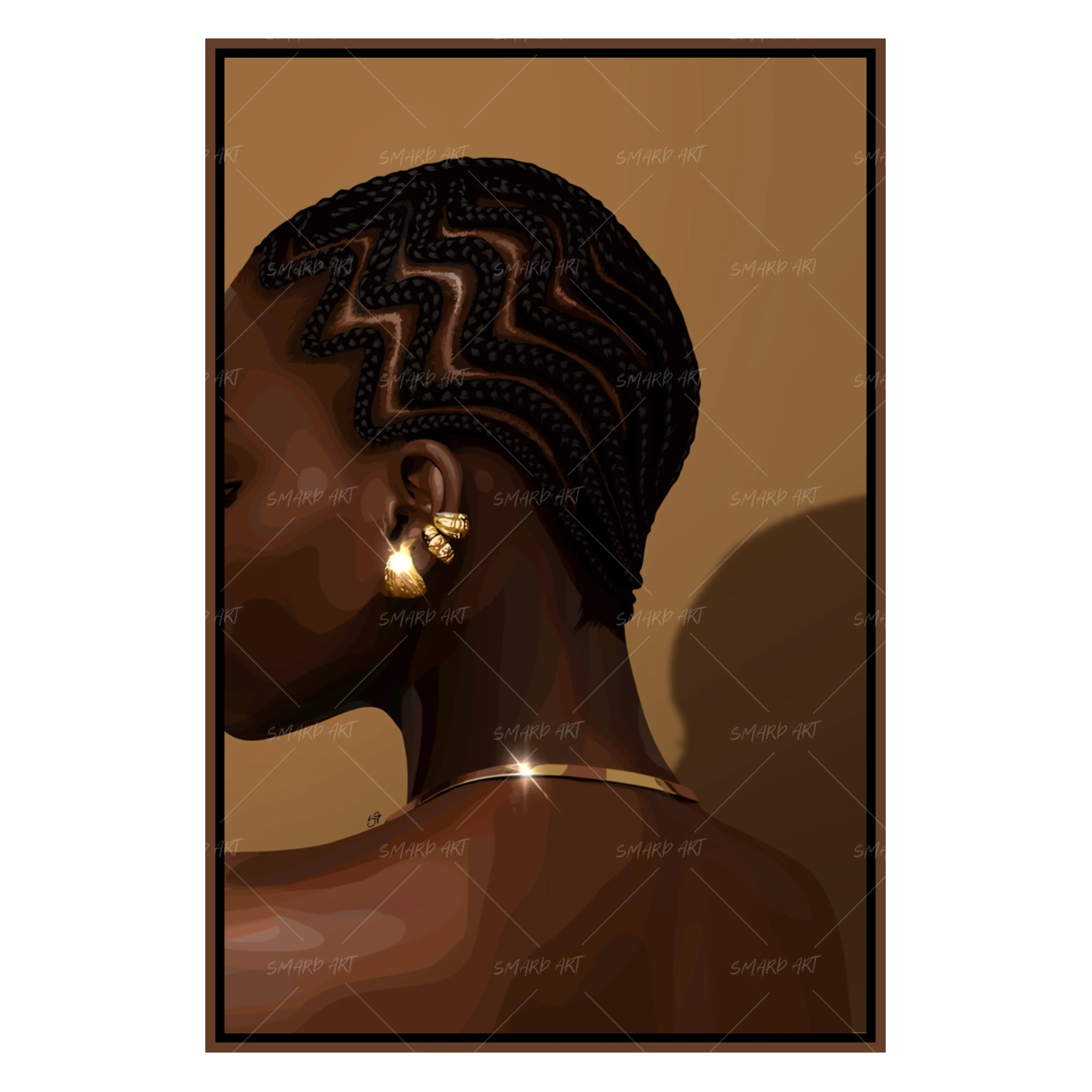Twist & Treasure-wall art print featuring decorative artistic design suitable for living rooms, offices, and schools by SmardArt. Elevate your space with Black wall art that speaks to culture, identity, and creativity. At Smard, we celebrate artistry made with melanin, bringing powerful and inspiring designs to life.