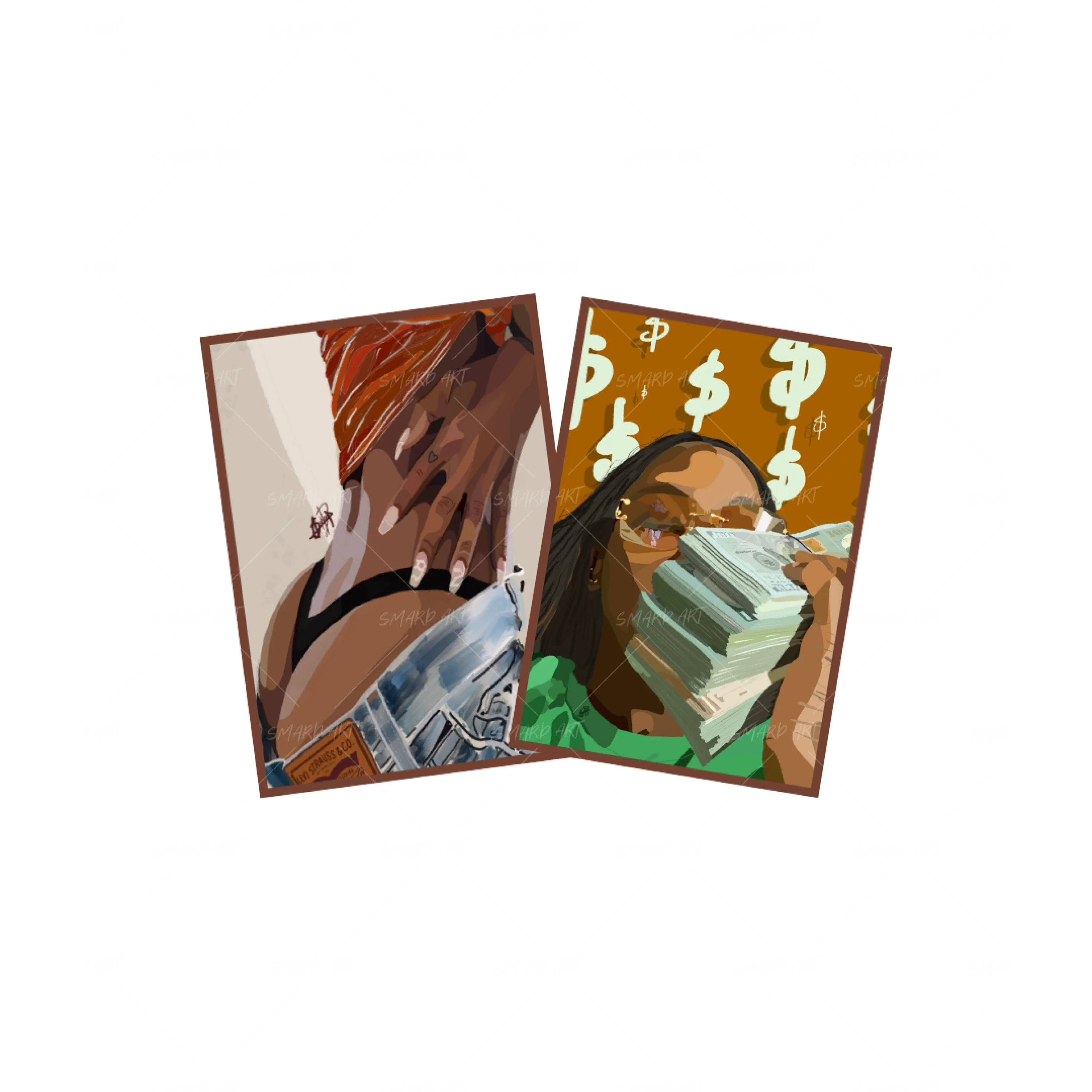 Art Print Bundle : Touch I + "Me, myself and all my money"-wall art print featuring decorative artistic design suitable for living rooms, offices, and schools by SmardArt. Elevate your space with Black wall art that speaks to culture, identity, and creativity. At Smard, we celebrate artistry made with melanin, bringing powerful and inspiring designs to life.