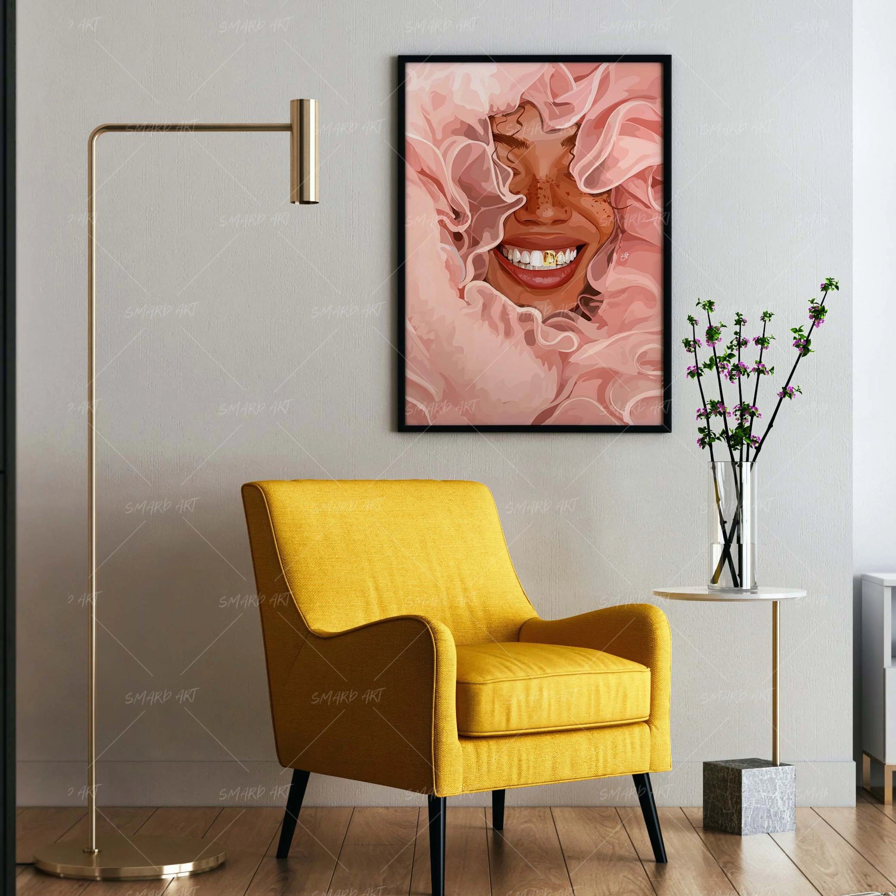 Under The Ruffles-wall art print featuring decorative artistic design suitable for living rooms, offices, and schools by SmardArt. Elevate your space with Black wall art that speaks to culture, identity, and creativity. At Smard, we celebrate artistry made with melanin, bringing powerful and inspiring designs to life.