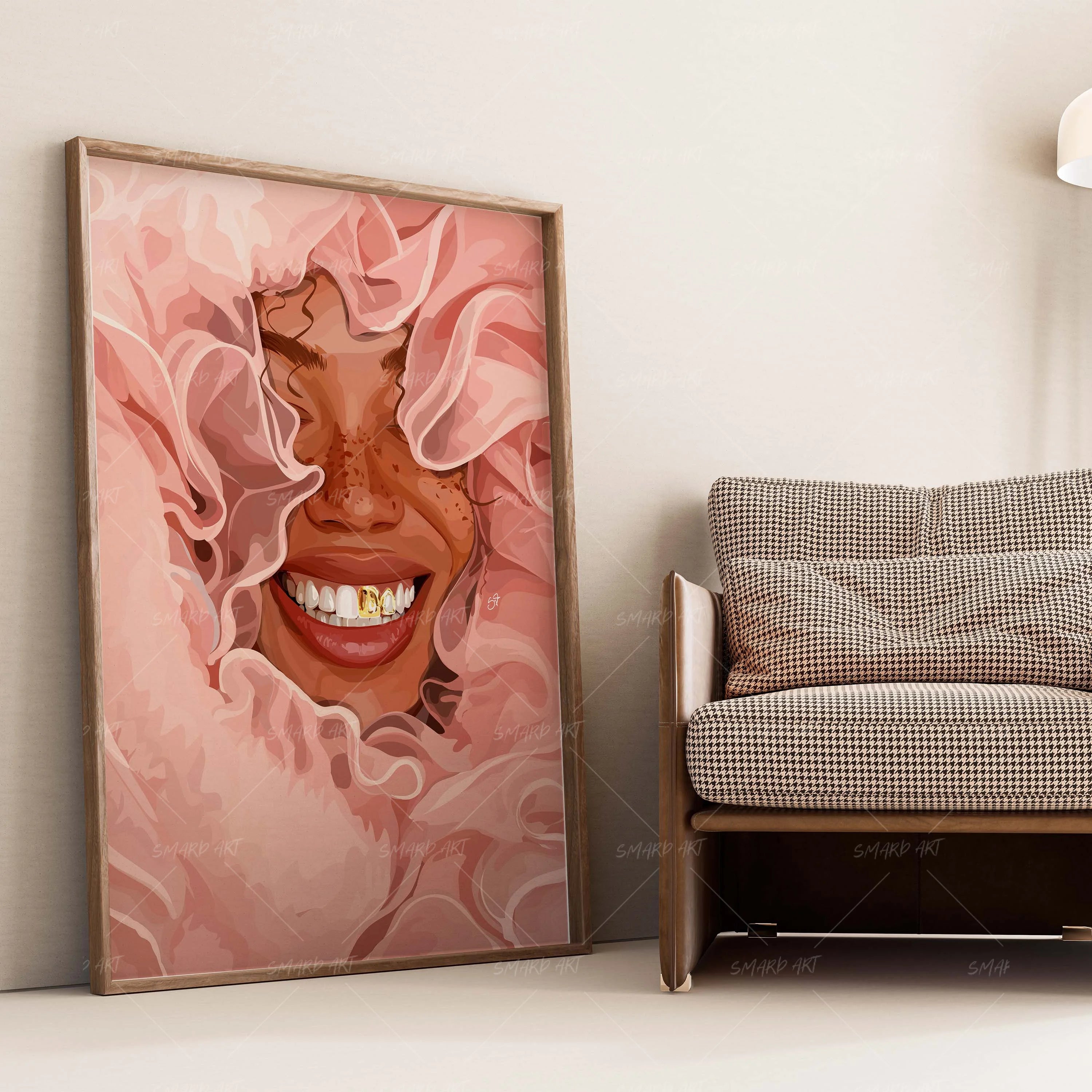 Under The Ruffles-wall art print featuring decorative artistic design suitable for living rooms, offices, and schools by SmardArt. Elevate your space with Black wall art that speaks to culture, identity, and creativity. At Smard, we celebrate artistry made with melanin, bringing powerful and inspiring designs to life.