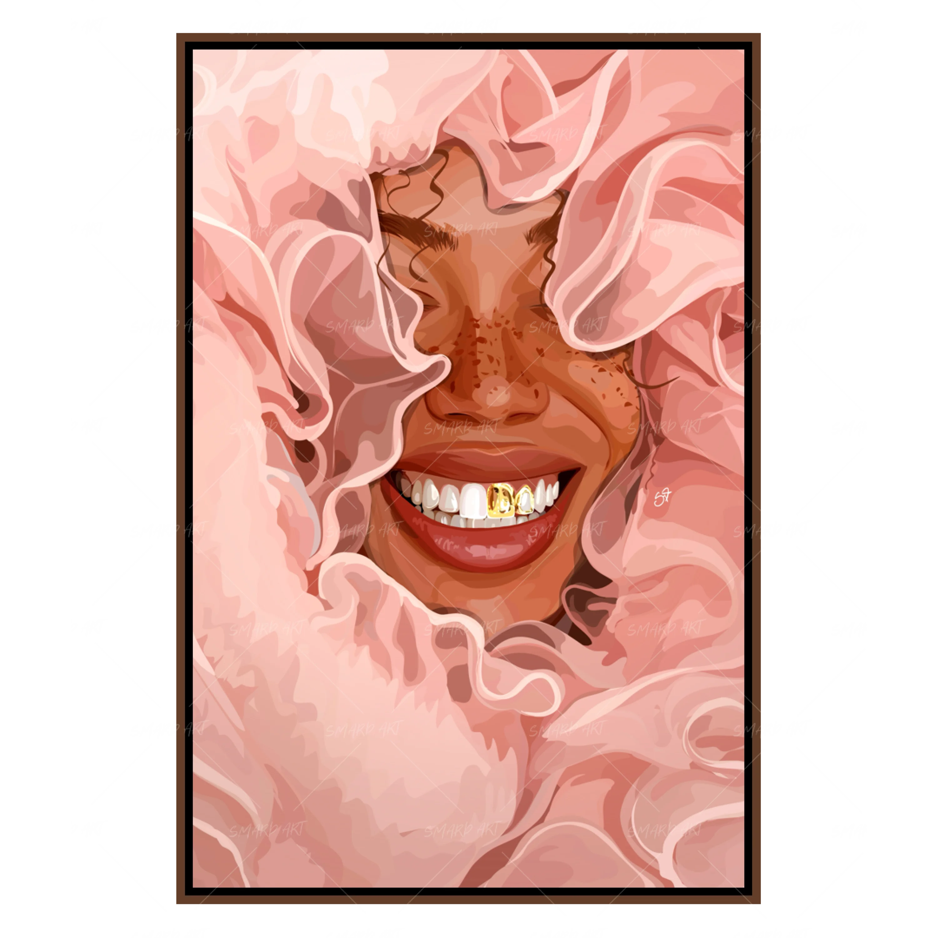 Under The Ruffles-wall art print featuring decorative artistic design suitable for living rooms, offices, and schools by SmardArt. Elevate your space with Black wall art that speaks to culture, identity, and creativity. At Smard, we celebrate artistry made with melanin, bringing powerful and inspiring designs to life.