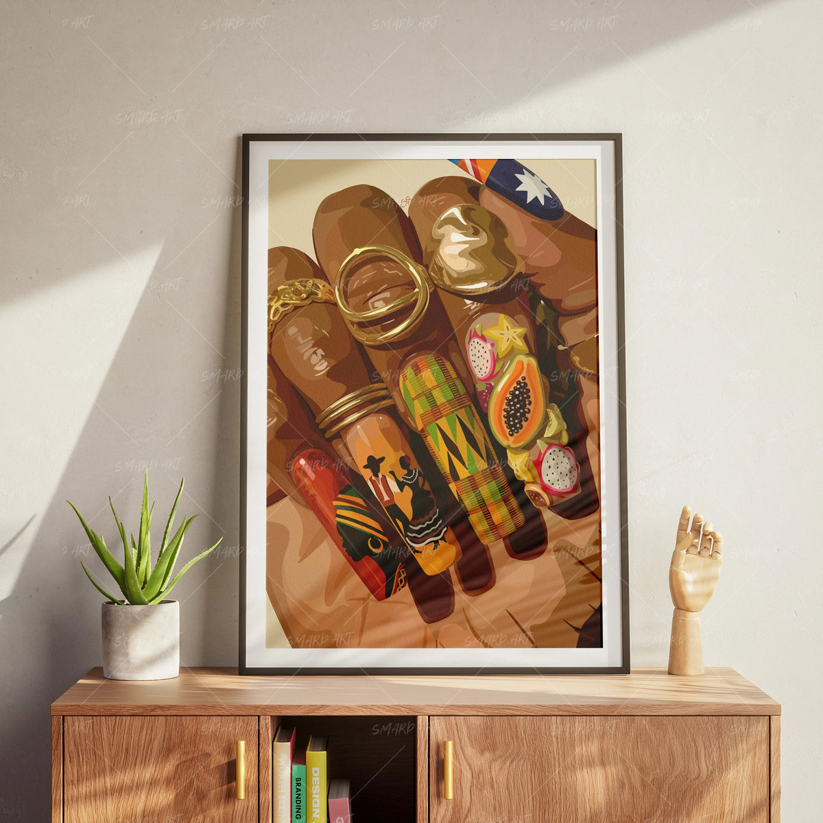Uñas de la Cultura-wall art print featuring decorative artistic design suitable for living rooms, offices, and schools by SmardArt. Elevate your space with Black wall art that speaks to culture, identity, and creativity. At Smard, we celebrate artistry made with melanin, bringing powerful and inspiring designs to life.