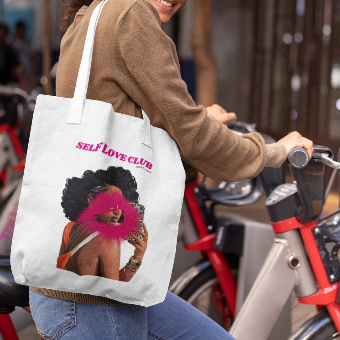 Self Love Tote Bag-wall art print featuring decorative artistic design suitable for living rooms, offices, and schools by SmardArt. Elevate your space with Black wall art that speaks to culture, identity, and creativity. At Smard, we celebrate artistry made with melanin, bringing powerful and inspiring designs to life.
