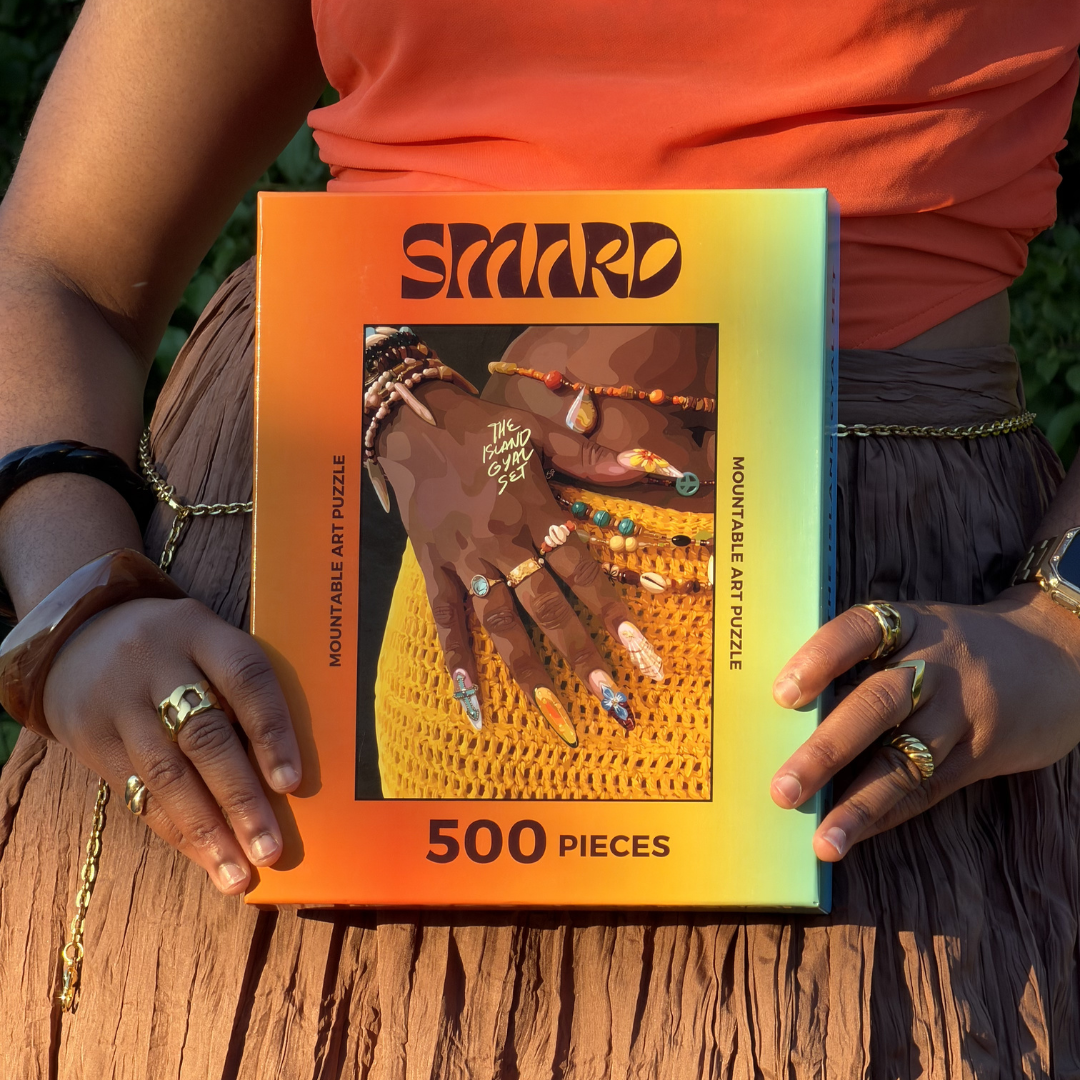 The Island Gyal Set Puzzle-wall art print featuring decorative artistic design suitable for living rooms, offices, and schools by SmardArt. Elevate your space with Black wall art that speaks to culture, identity, and creativity. At Smard, we celebrate artistry made with melanin, bringing powerful and inspiring designs to life.