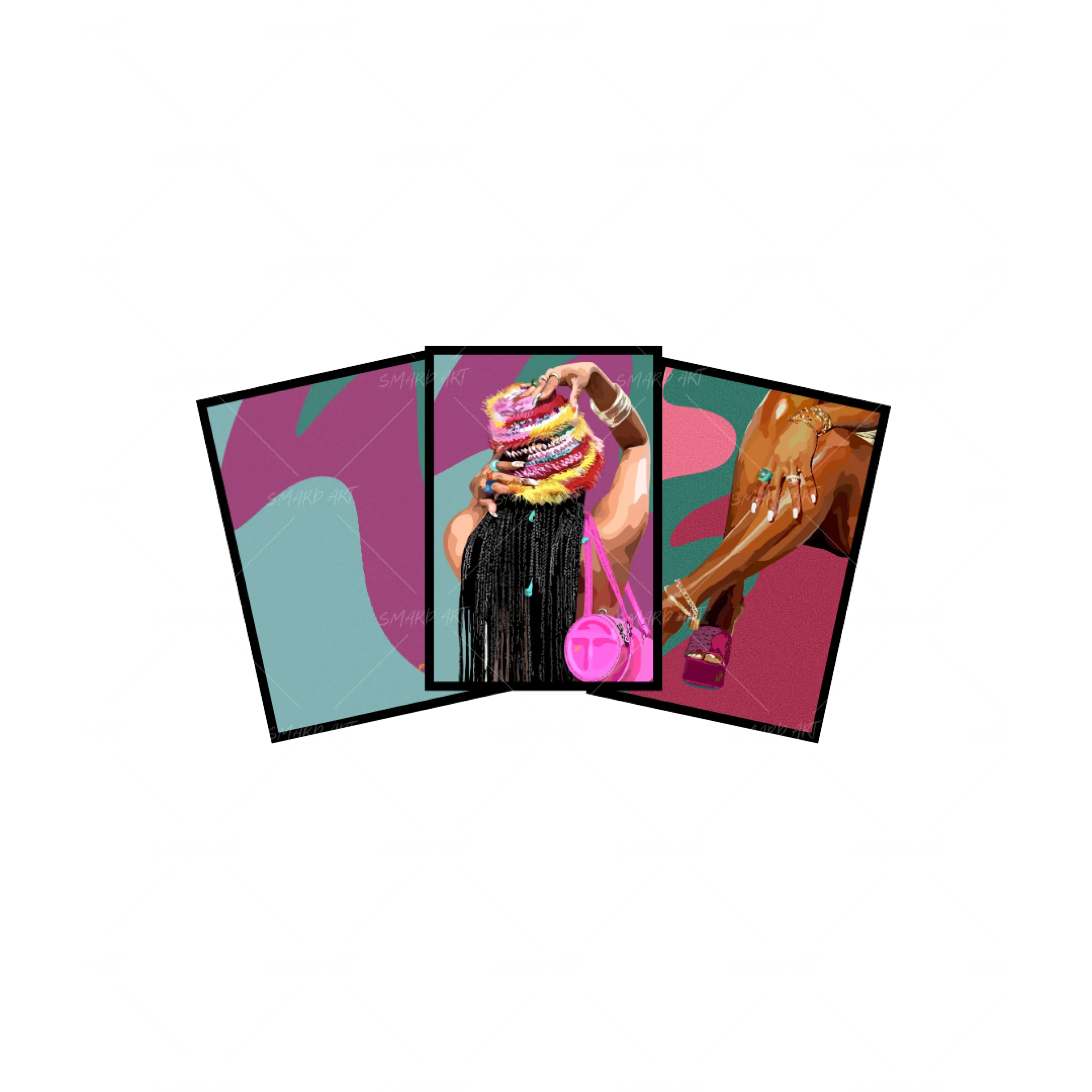 Art Print Bundle : Vague + It Girl + Legs & Pink Touch-wall art print featuring decorative artistic design suitable for living rooms, offices, and schools by SmardArt. Elevate your space with Black wall art that speaks to culture, identity, and creativity. At Smard, we celebrate artistry made with melanin, bringing powerful and inspiring designs to life.