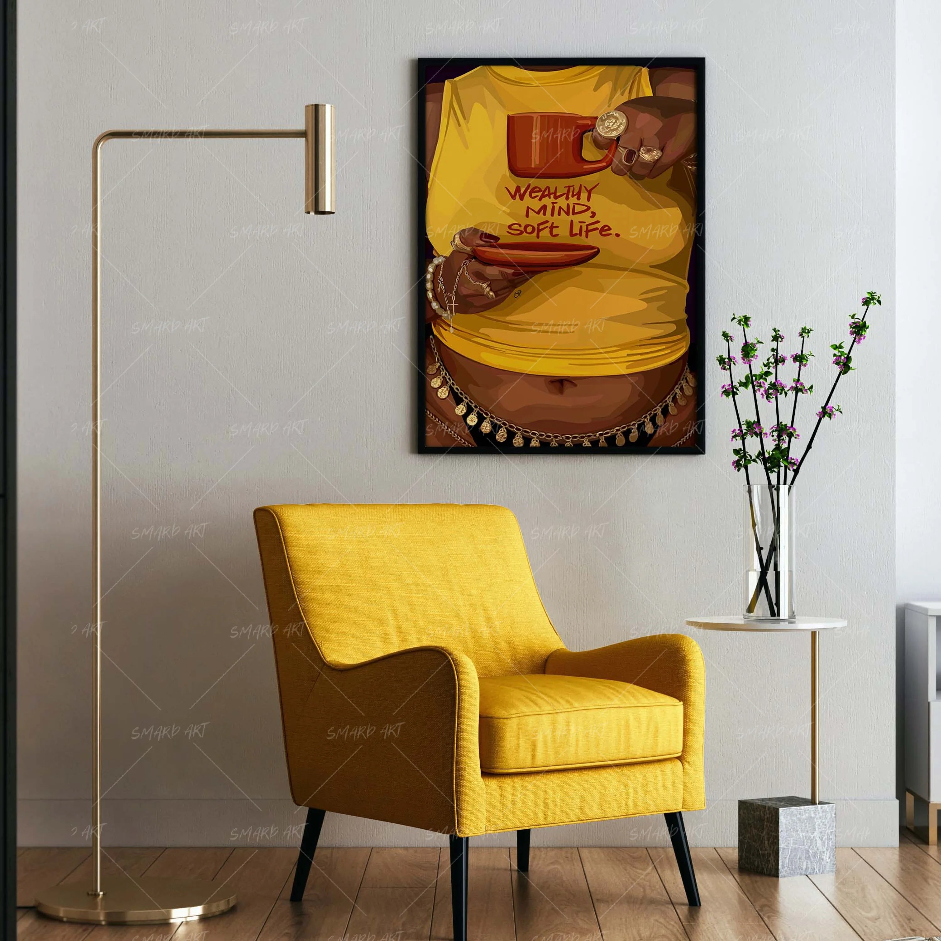 Wealthy Minds, Soft Life-wall art print featuring decorative artistic design suitable for living rooms, offices, and schools by SmardArt. Elevate your space with Black wall art that speaks to culture, identity, and creativity. At Smard, we celebrate artistry made with melanin, bringing powerful and inspiring designs to life.
