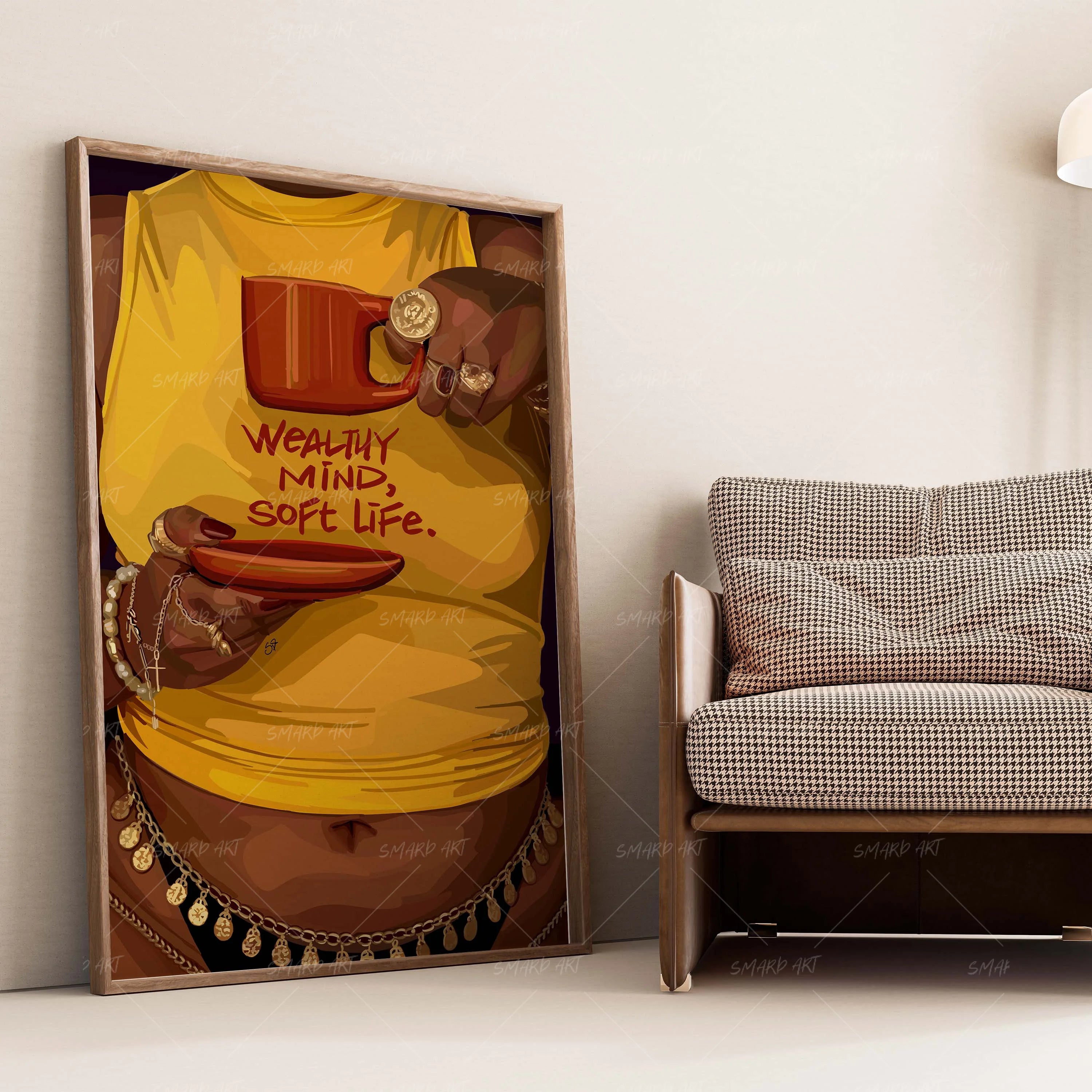 Wealthy Minds, Soft Life-wall art print featuring decorative artistic design suitable for living rooms, offices, and schools by SmardArt. Elevate your space with Black wall art that speaks to culture, identity, and creativity. At Smard, we celebrate artistry made with melanin, bringing powerful and inspiring designs to life.