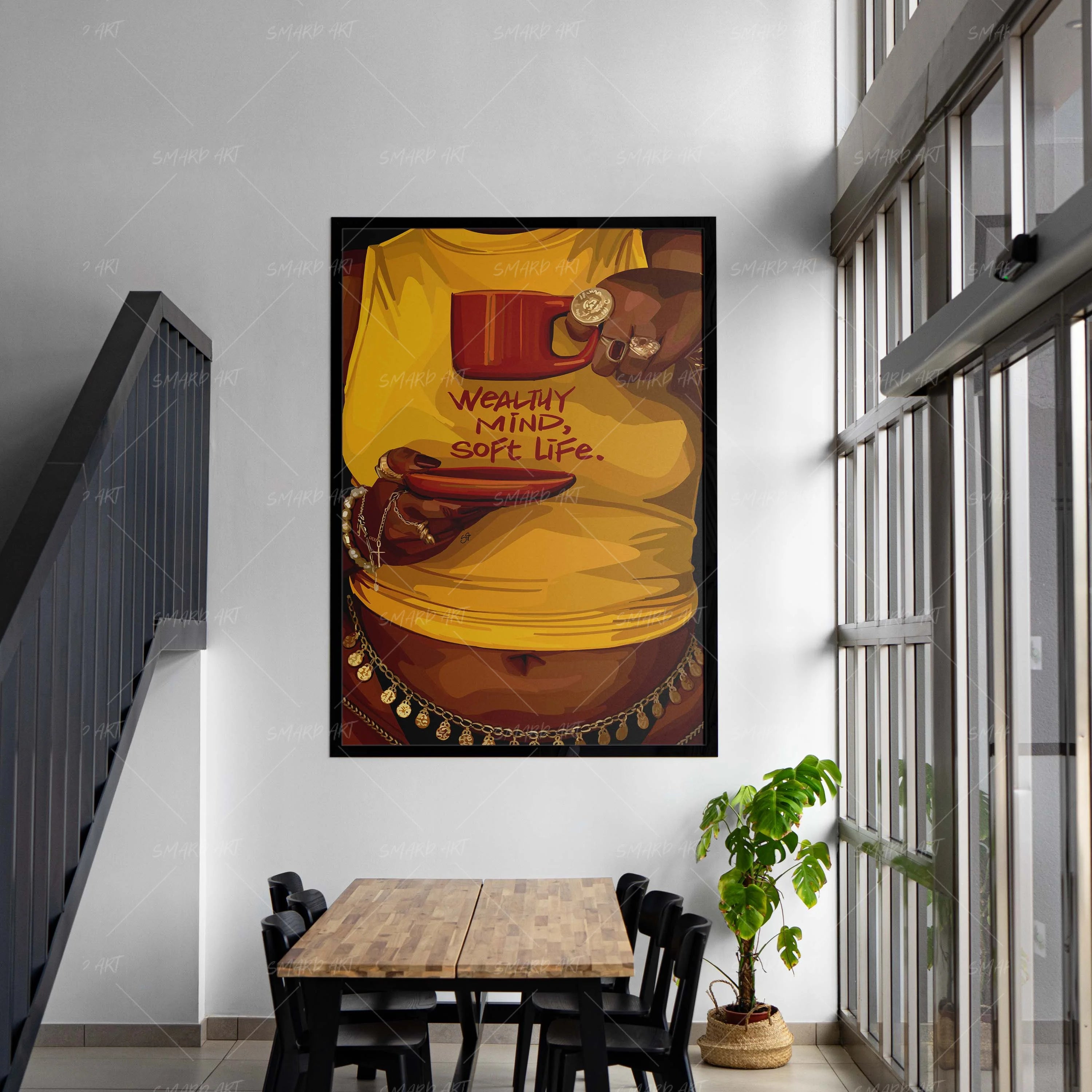 Wealthy Minds, Soft Life-wall art print featuring decorative artistic design suitable for living rooms, offices, and schools by SmardArt. Elevate your space with Black wall art that speaks to culture, identity, and creativity. At Smard, we celebrate artistry made with melanin, bringing powerful and inspiring designs to life.