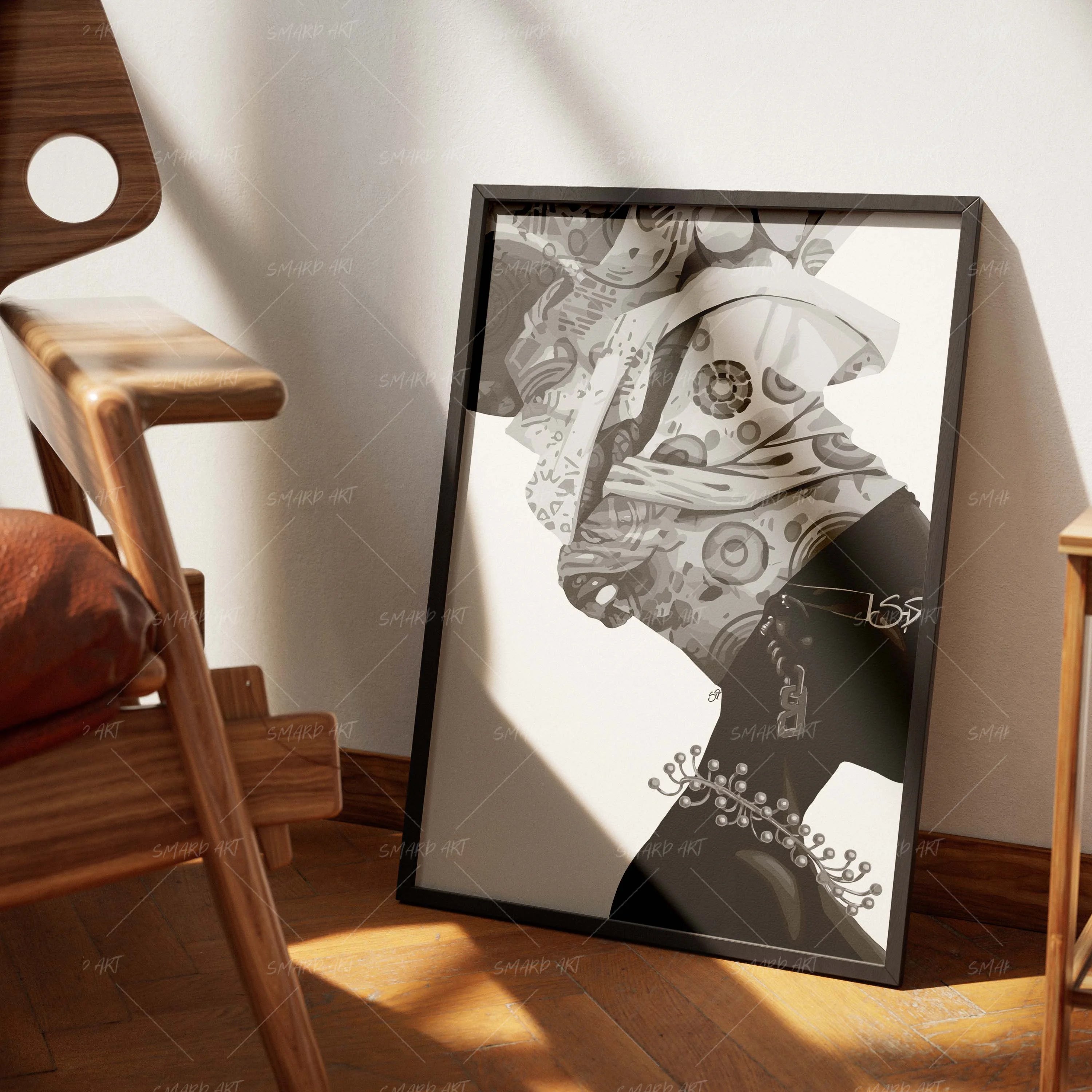 Wrapped Up Statement-wall art print featuring decorative artistic design suitable for living rooms, offices, and schools by SmardArt. Elevate your space with Black wall art that speaks to culture, identity, and creativity. At Smard, we celebrate artistry made with melanin, bringing powerful and inspiring designs to life.