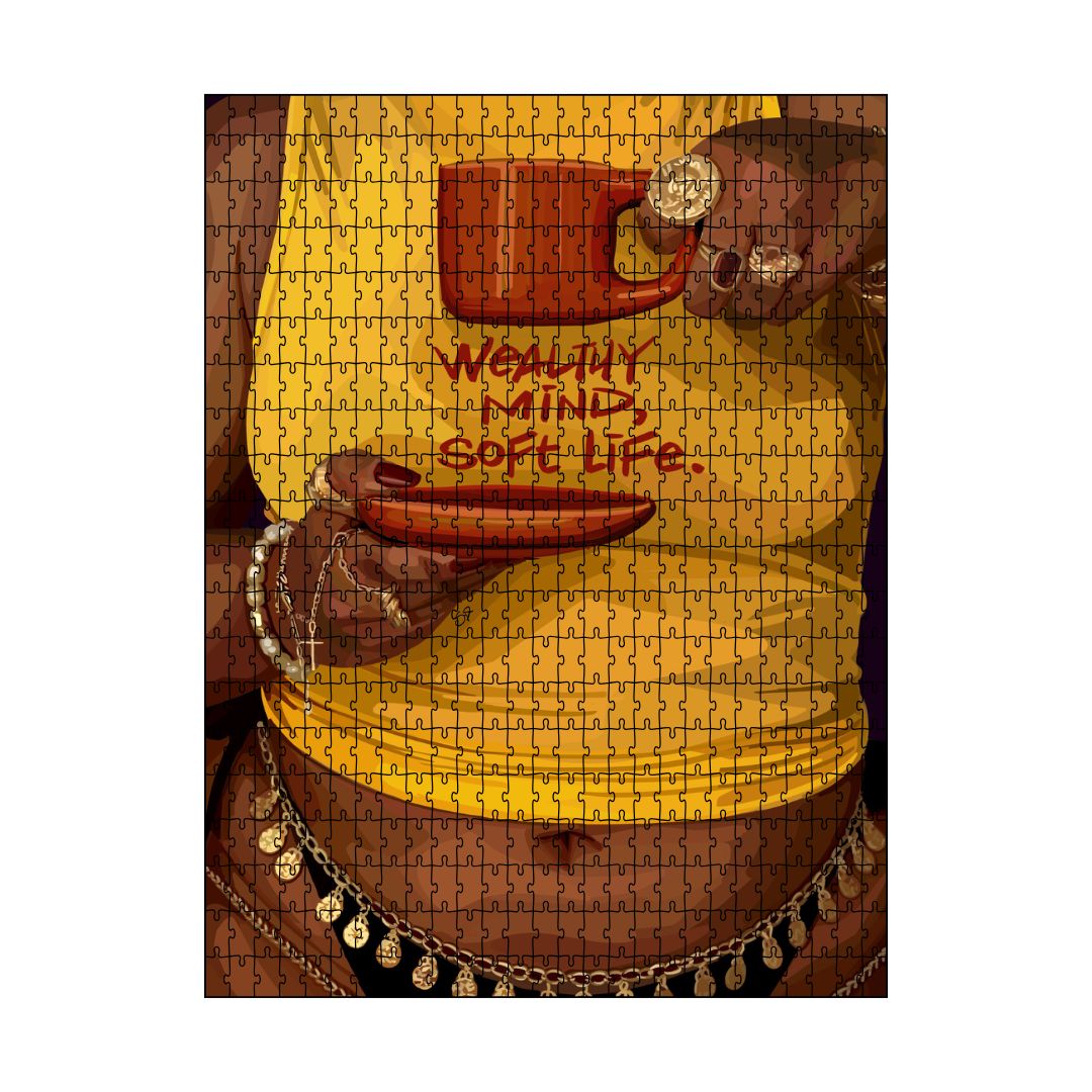 Wealthy Mind, Soft Life Puzzle-wall art print featuring decorative artistic design suitable for living rooms, offices, and schools by SmardArt