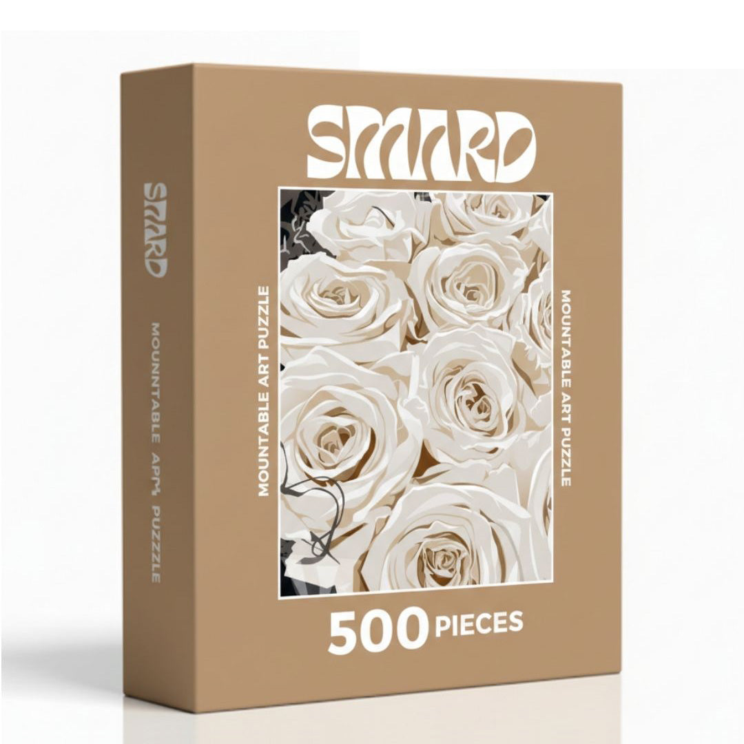 White Roses Tiktok Puzzle-wall art print featuring decorative artistic design suitable for living rooms, offices, and schools by SmardArt. Elevate your space with Black wall art that speaks to culture, identity, and creativity. At Smard, we celebrate artistry made with melanin, bringing powerful and inspiring designs to life.