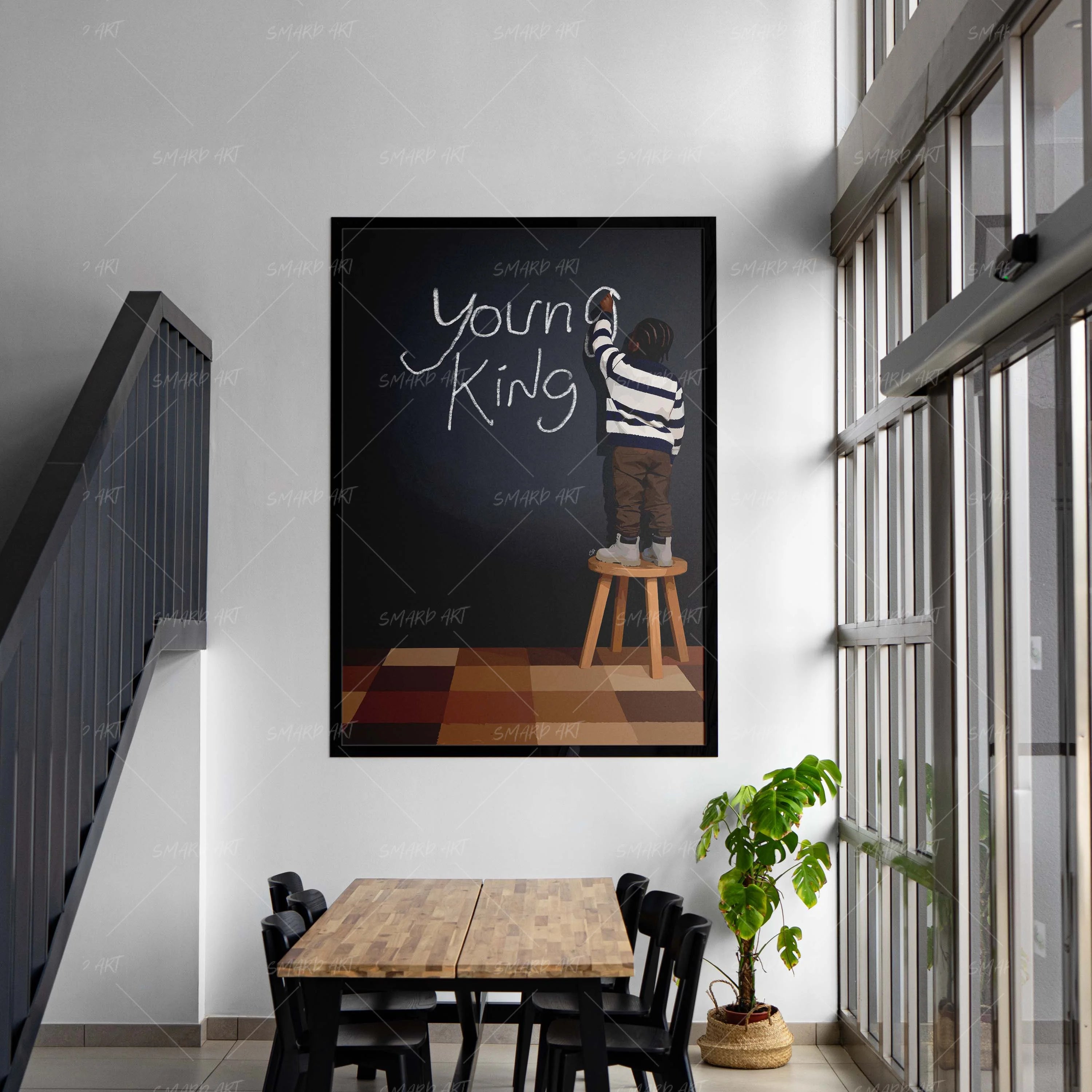 Young King-wall art print featuring decorative artistic design suitable for living rooms, offices, and schools by SmardArt. Elevate your space with Black wall art that speaks to culture, identity, and creativity. At Smard, we celebrate artistry made with melanin, bringing powerful and inspiring designs to life.