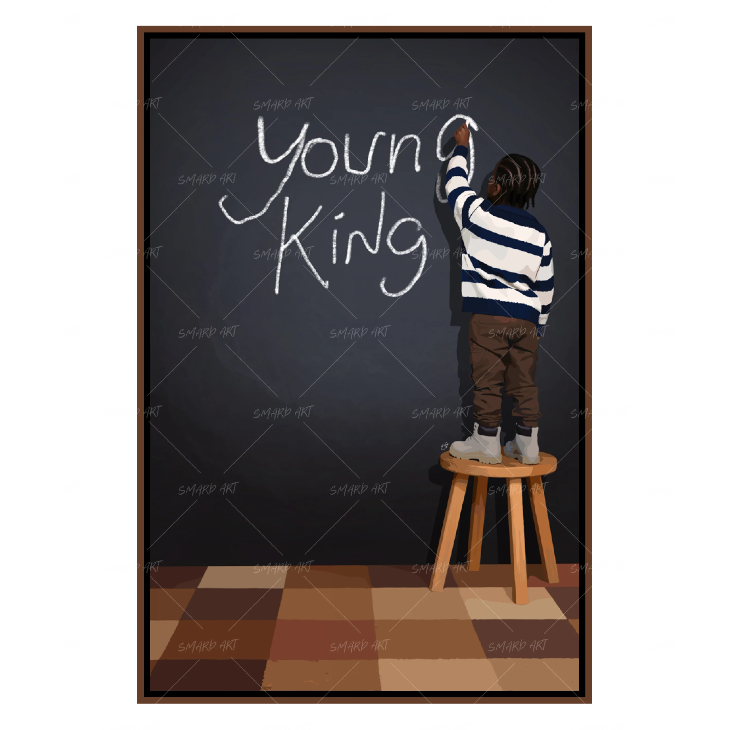 Young King-wall art print featuring decorative artistic design suitable for living rooms, offices, and schools by SmardArt. Elevate your space with Black wall art that speaks to culture, identity, and creativity. At Smard, we celebrate artistry made with melanin, bringing powerful and inspiring designs to life.