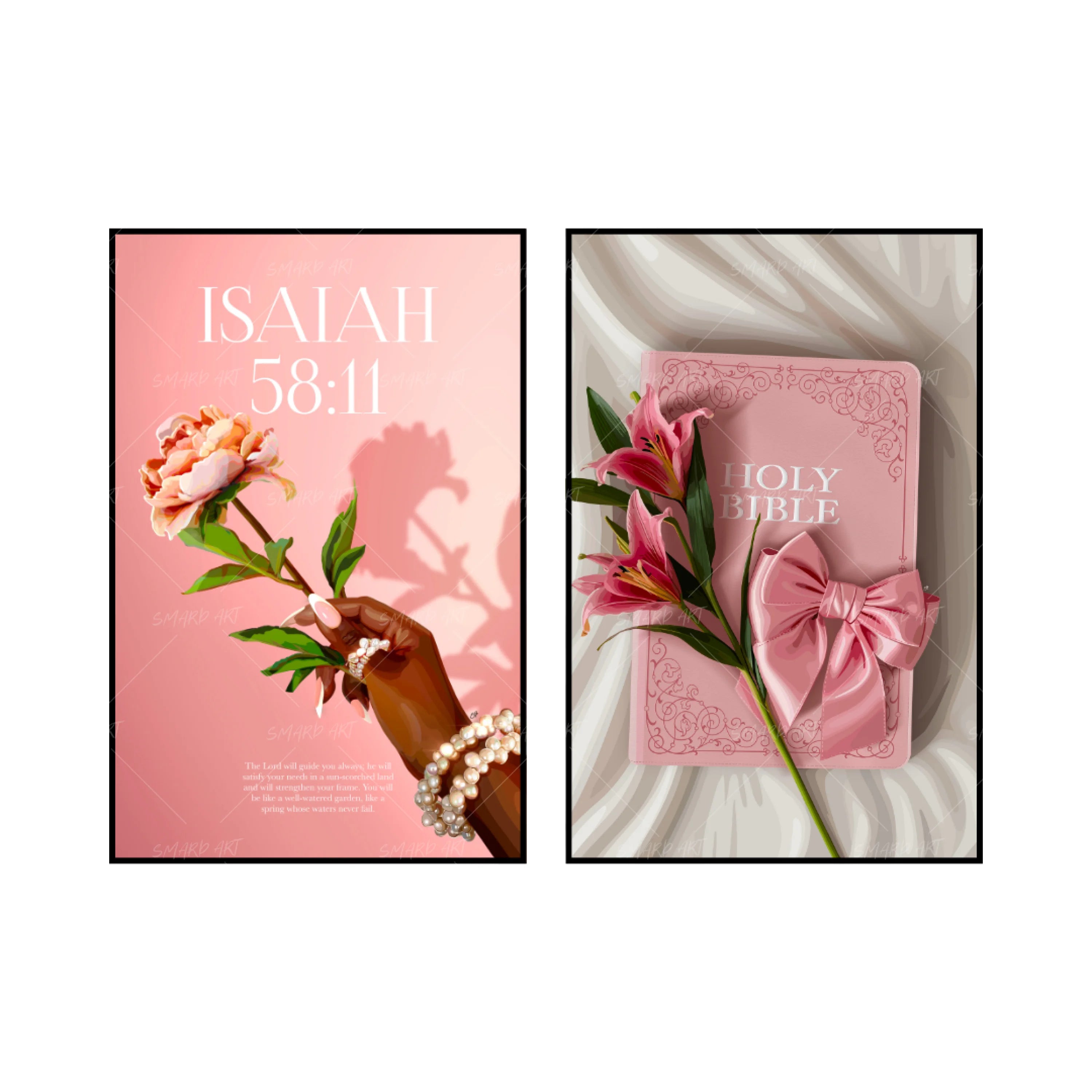 Art Print Bundle : Isaiah 58:11 + Sacred & Still-wall art print featuring decorative artistic design suitable for living rooms, offices, and schools by SmardArt. Elevate your space with Black wall art that speaks to culture, identity, and creativity. At Smard, we celebrate artistry made with melanin, bringing powerful and inspiring designs to life.