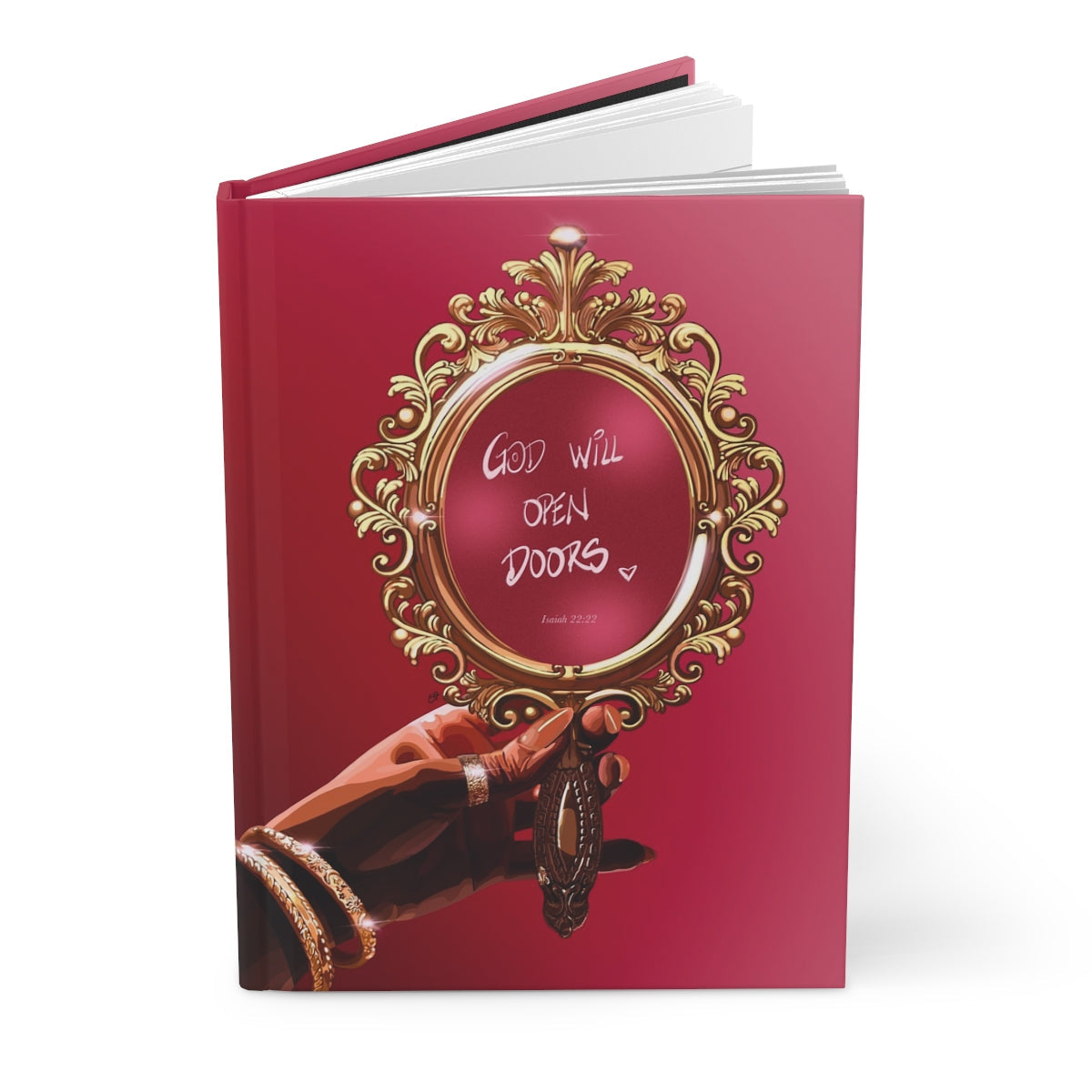 God Will Open Doors Hardcover Journal-wall art print featuring decorative artistic design suitable for living rooms, offices, and schools by SmardArt. Elevate your space with Black wall art that speaks to culture, identity, and creativity. At Smard, we celebrate artistry made with melanin, bringing powerful and inspiring designs to life.
