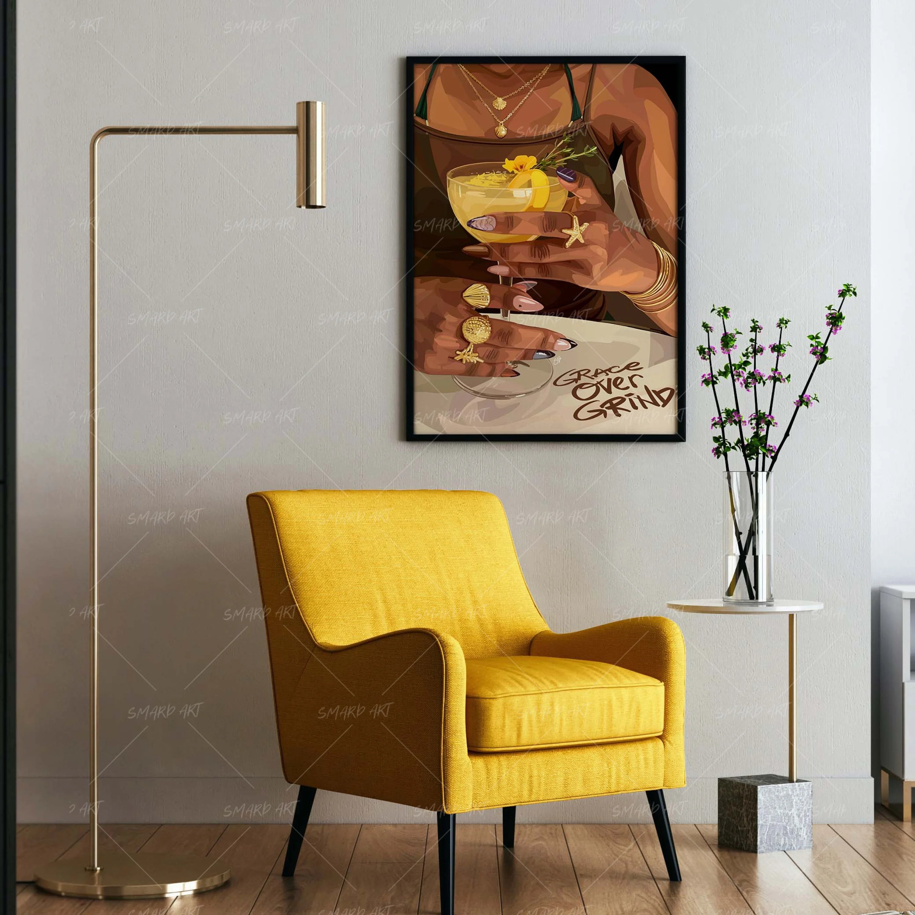 Grace Over Grind-wall art print featuring decorative artistic design suitable for living rooms, offices, and schools by SmardArt. Elevate your space with Black wall art that speaks to culture, identity, and creativity. At Smard, we celebrate artistry made with melanin, bringing powerful and inspiring designs to life.