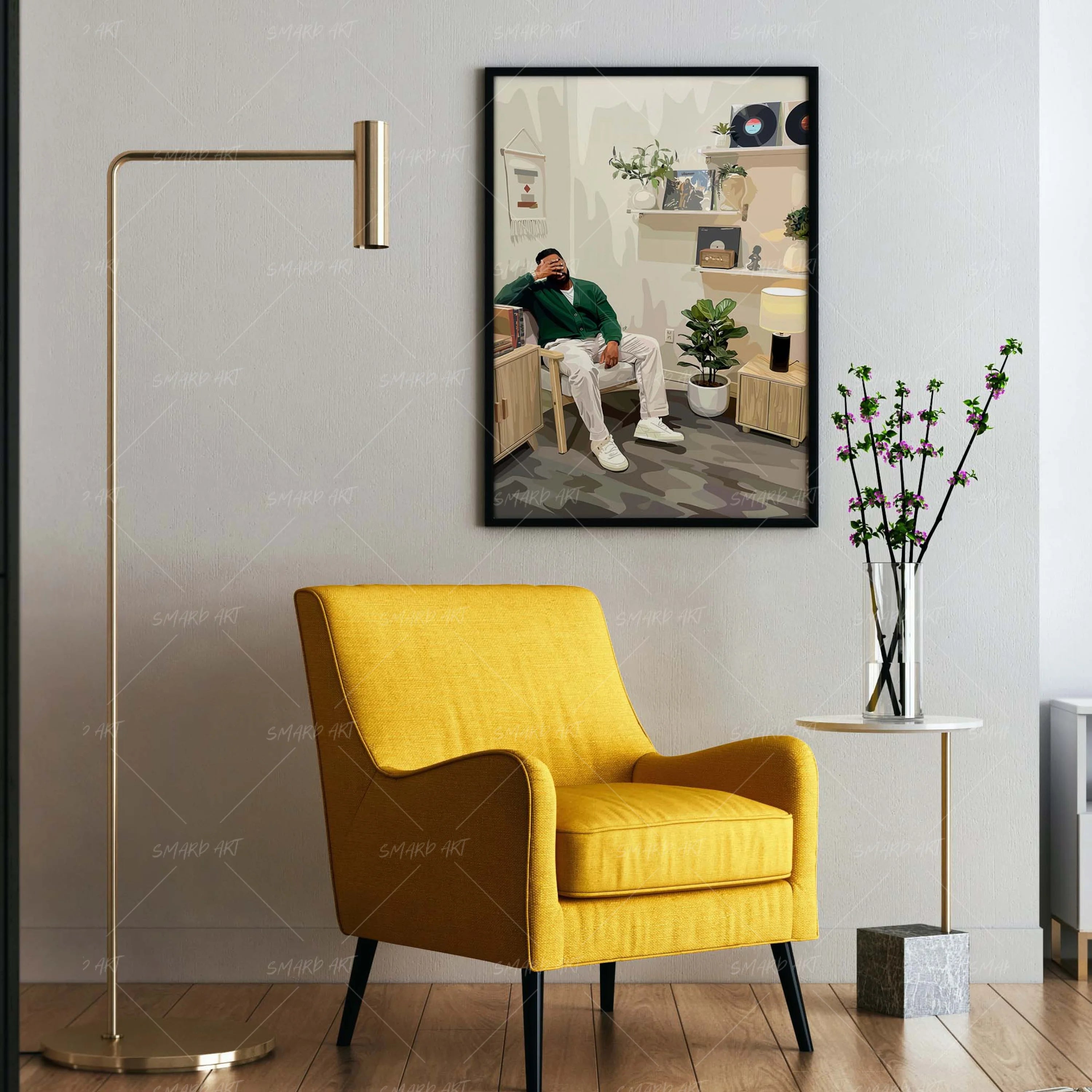 Green Cardigan-wall art print featuring decorative artistic design suitable for living rooms, offices, and schools by SmardArt. Elevate your space with Black wall art that speaks to culture, identity, and creativity. At Smard, we celebrate artistry made with melanin, bringing powerful and inspiring designs to life.