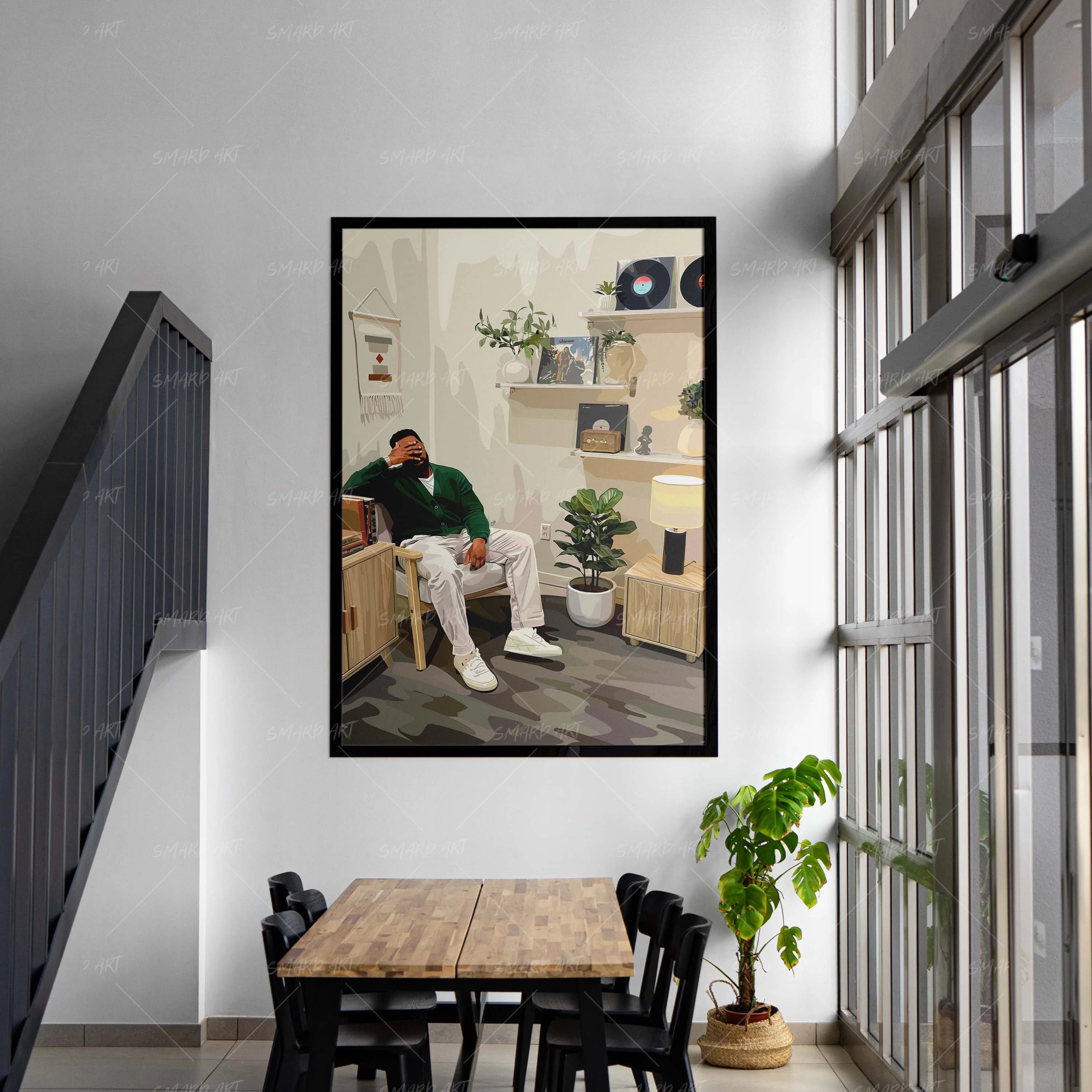 Green Cardigan-wall art print featuring decorative artistic design suitable for living rooms, offices, and schools by SmardArt. Elevate your space with Black wall art that speaks to culture, identity, and creativity. At Smard, we celebrate artistry made with melanin, bringing powerful and inspiring designs to life.