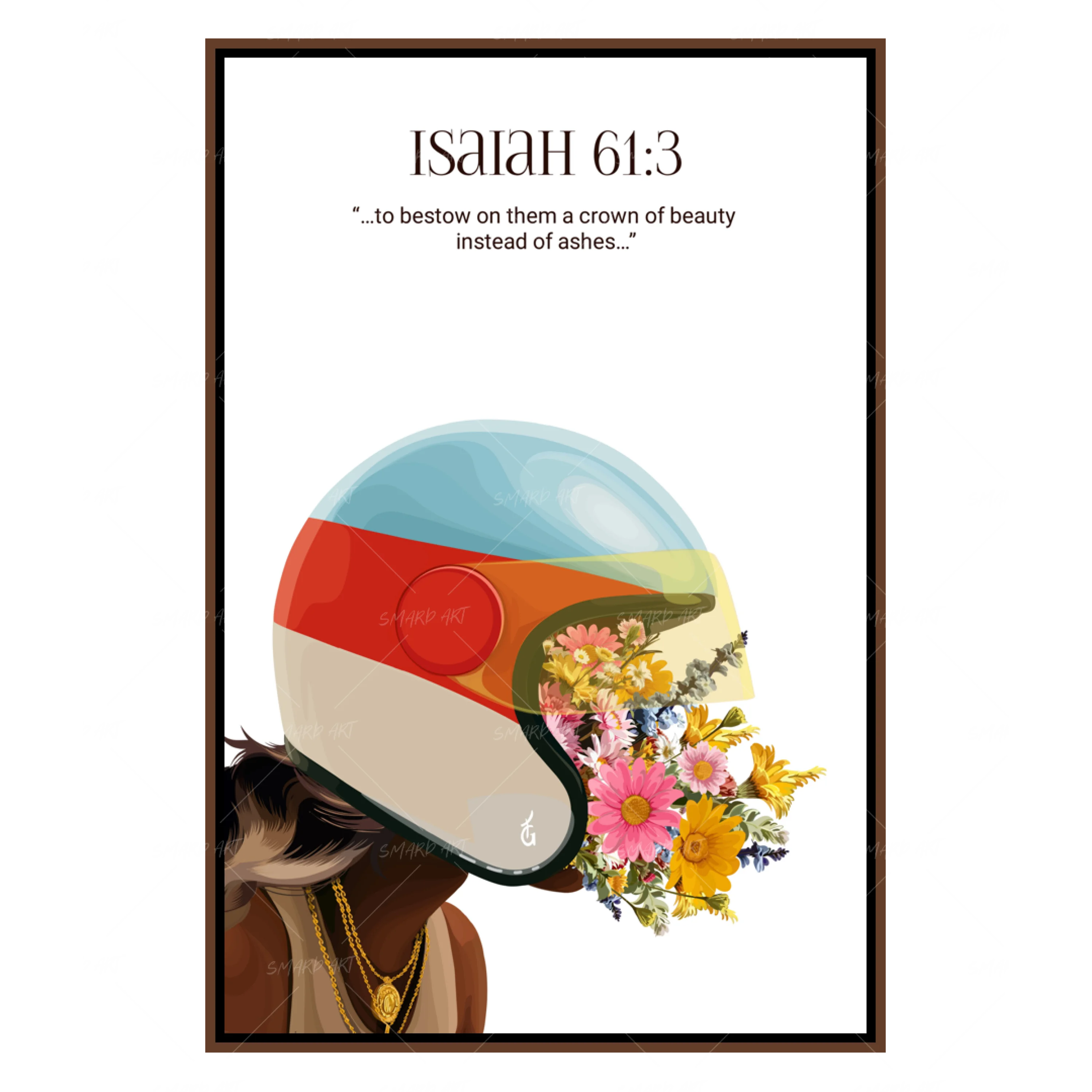 Isaiah 61:3-wall art print featuring decorative artistic design suitable for living rooms, offices, and schools by SmardArt. Elevate your space with Black wall art that speaks to culture, identity, and creativity. At Smard, we celebrate artistry made with melanin, bringing powerful and inspiring designs to life.
