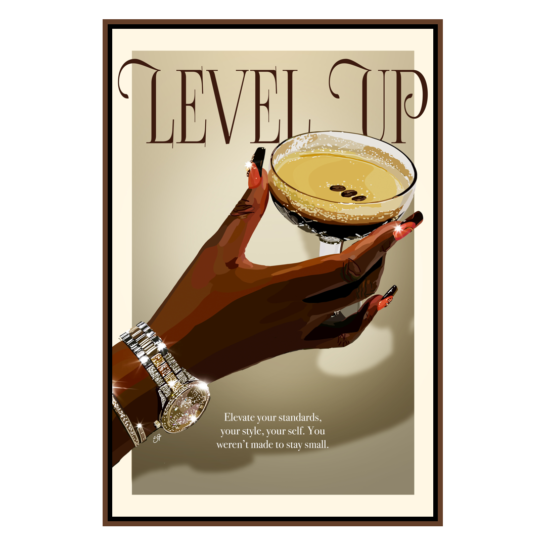 Level Up-wall art print featuring decorative artistic design suitable for living rooms, offices, and schools by SmardArt. Elevate your space with Black wall art that speaks to culture, identity, and creativity. At Smard, we celebrate artistry made with melanin, bringing powerful and inspiring designs to life.