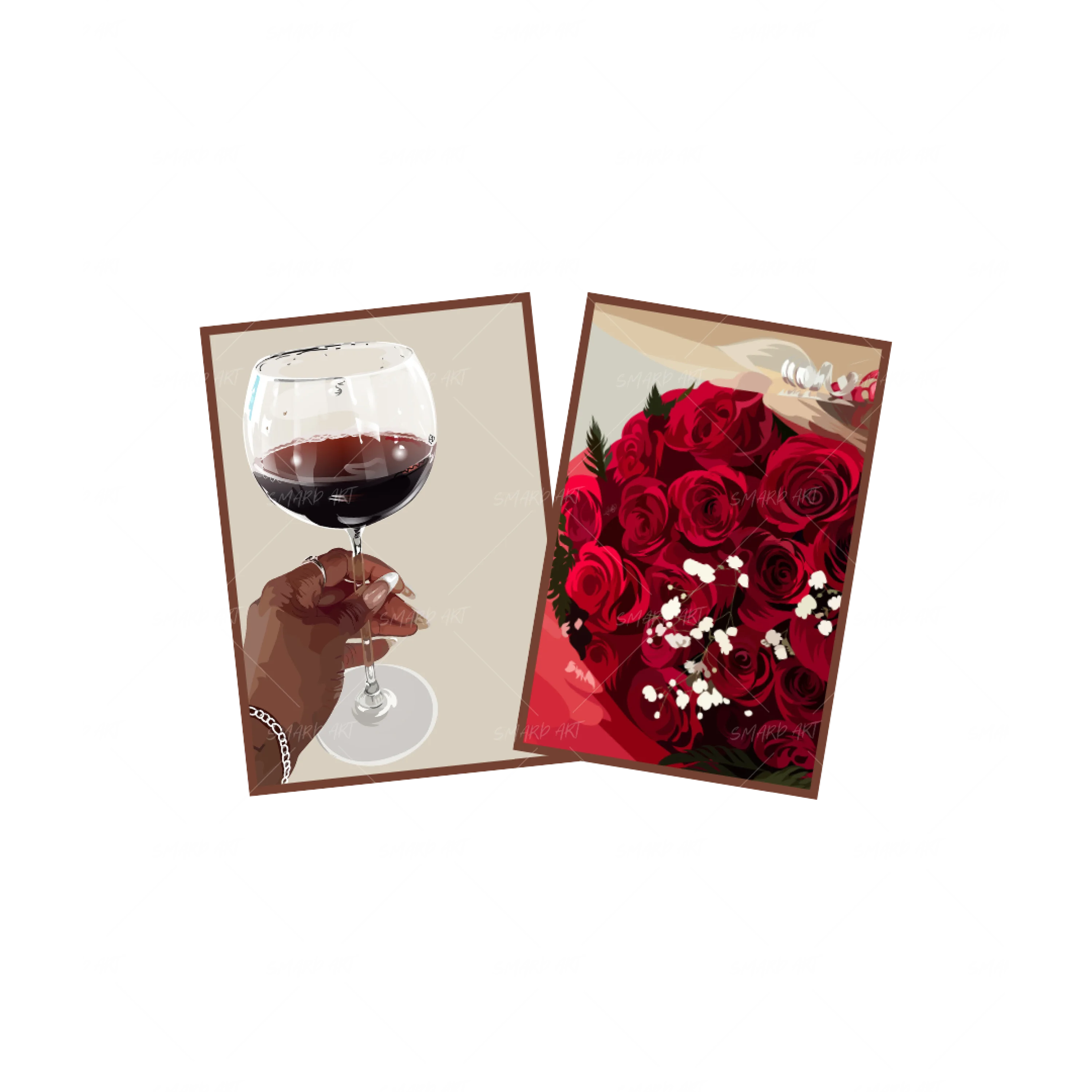 Art Print Bundle : Red Wine + Red Roses-wall art print featuring decorative artistic design suitable for living rooms, offices, and schools by SmardArt. Elevate your space with Black wall art that speaks to culture, identity, and creativity. At Smard, we celebrate artistry made with melanin, bringing powerful and inspiring designs to life.