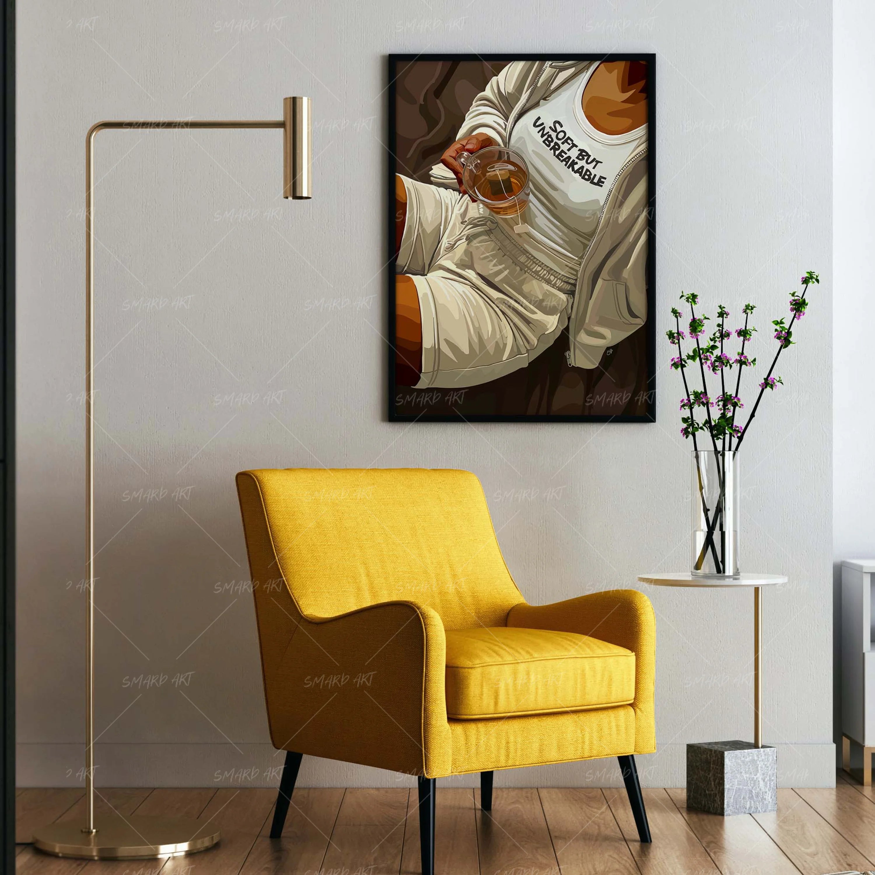 Soft But Unbreakable-wall art print featuring decorative artistic design suitable for living rooms, offices, and schools by SmardArt. Elevate your space with Black wall art that speaks to culture, identity, and creativity. At Smard, we celebrate artistry made with melanin, bringing powerful and inspiring designs to life.