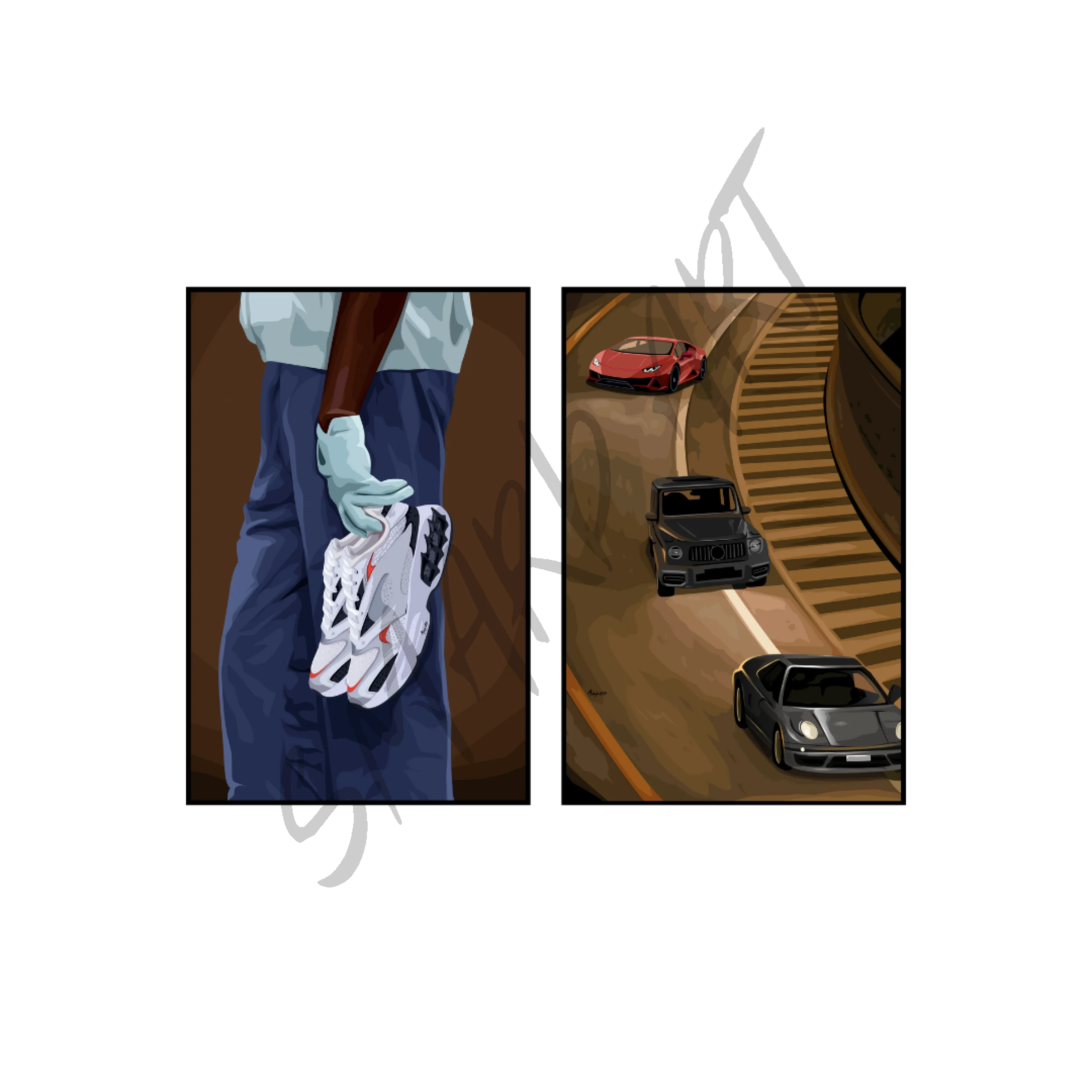 Art Print Bundle : Shoe Game + Fast & Furious-wall art print featuring decorative artistic design suitable for living rooms, offices, and schools by SmardArt. Elevate your space with Black wall art that speaks to culture, identity, and creativity. At Smard, we celebrate artistry made with melanin, bringing powerful and inspiring designs to life.