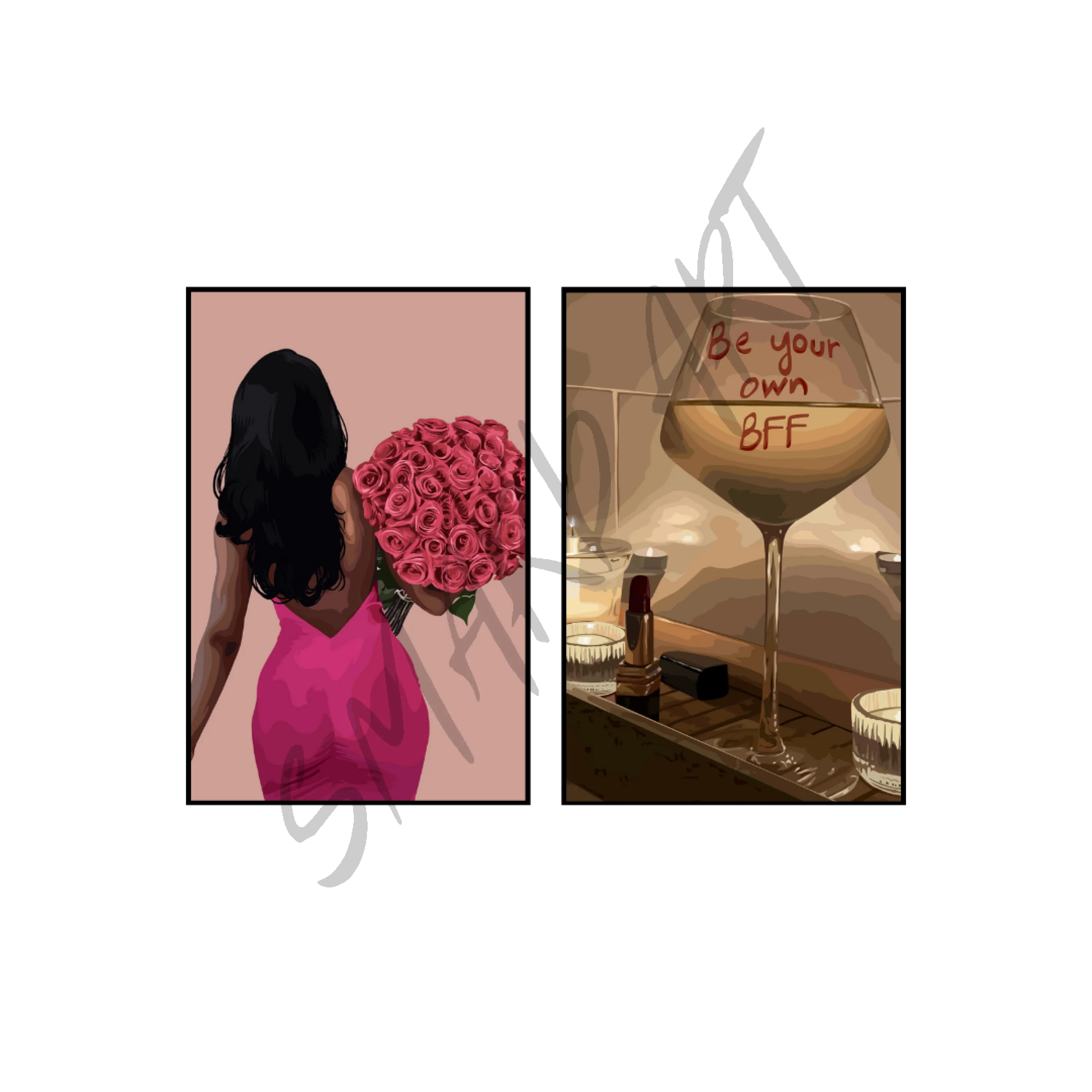 Art Print Bundle : Bloom + Be Your Own BFF-wall art print featuring decorative artistic design suitable for living rooms, offices, and schools by SmardArt. Elevate your space with Black wall art that speaks to culture, identity, and creativity. At Smard, we celebrate artistry made with melanin, bringing powerful and inspiring designs to life.