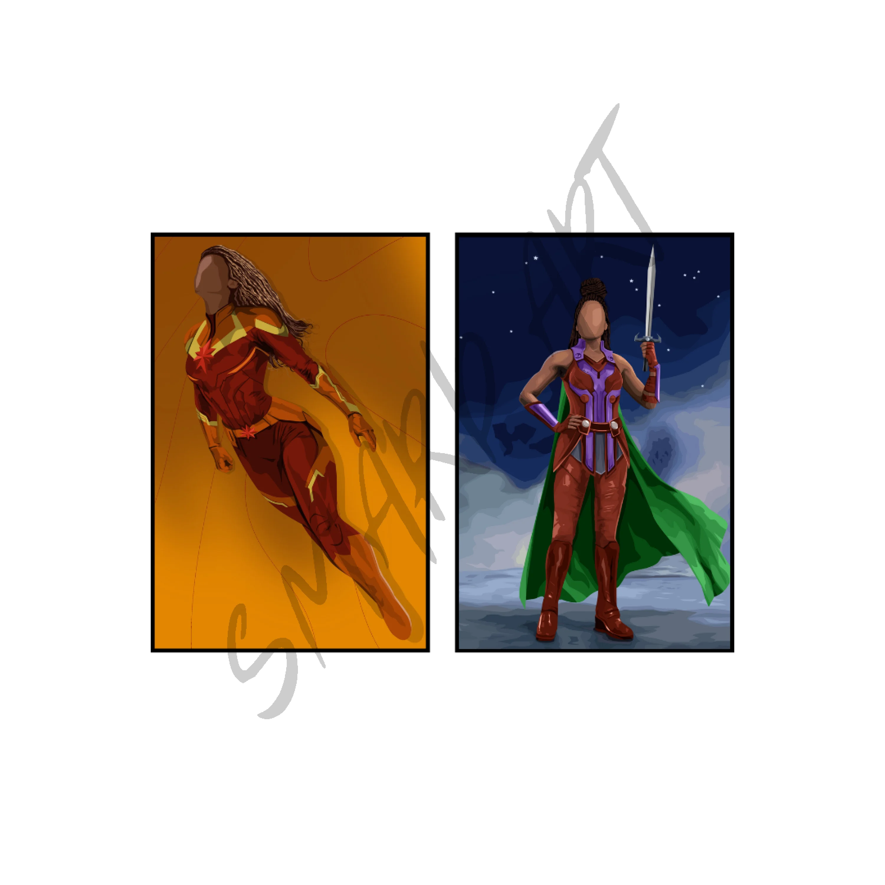 Art Print Bundle : Captain Blaze + The Galaxy Warrior-wall art print featuring decorative artistic design suitable for living rooms, offices, and schools by SmardArt. Elevate your space with Black wall art that speaks to culture, identity, and creativity. At Smard, we celebrate artistry made with melanin, bringing powerful and inspiring designs to life.