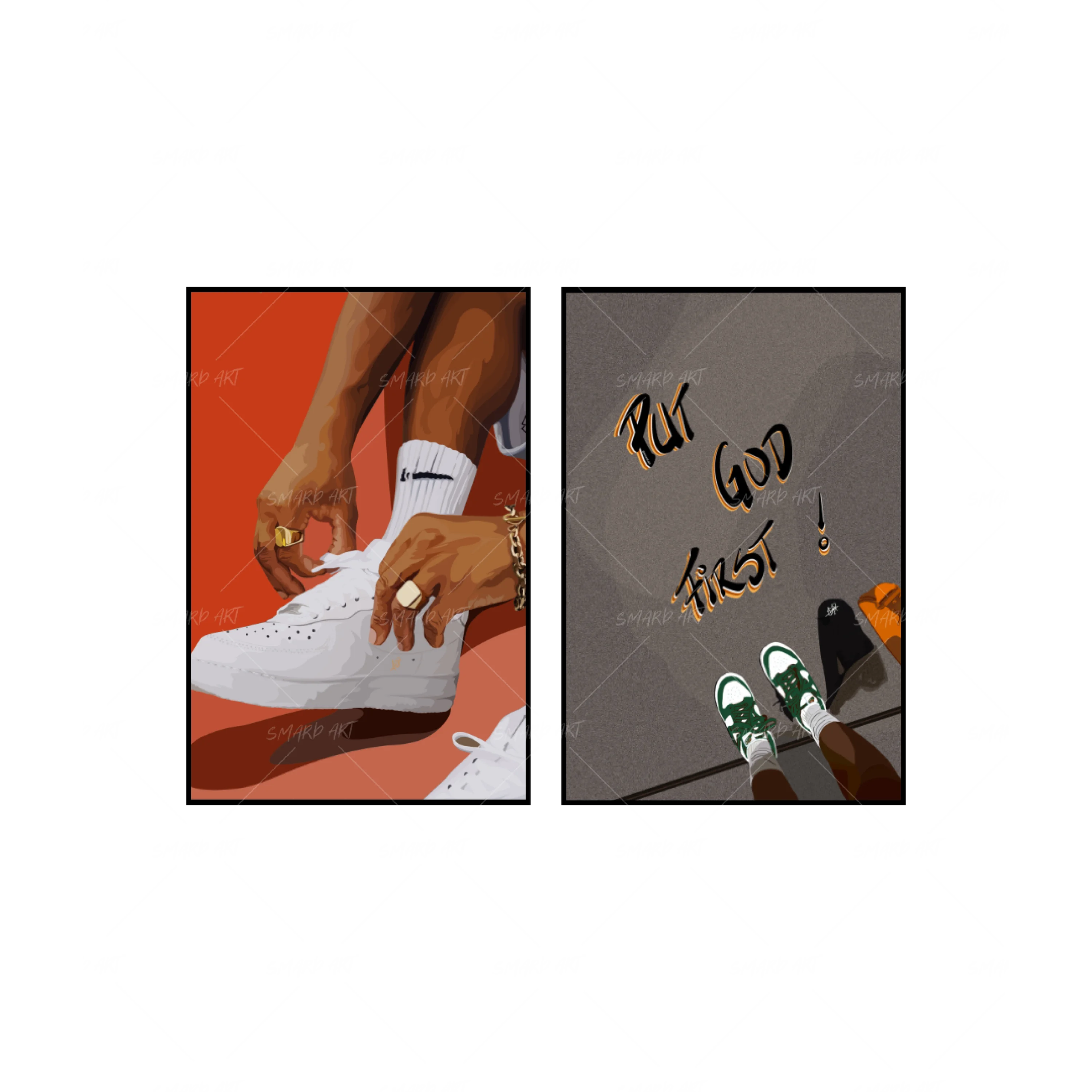 Art Print Bundle : Fly + Put God First-wall art print featuring decorative artistic design suitable for living rooms, offices, and schools by SmardArt. Elevate your space with Black wall art that speaks to culture, identity, and creativity. At Smard, we celebrate artistry made with melanin, bringing powerful and inspiring designs to life.