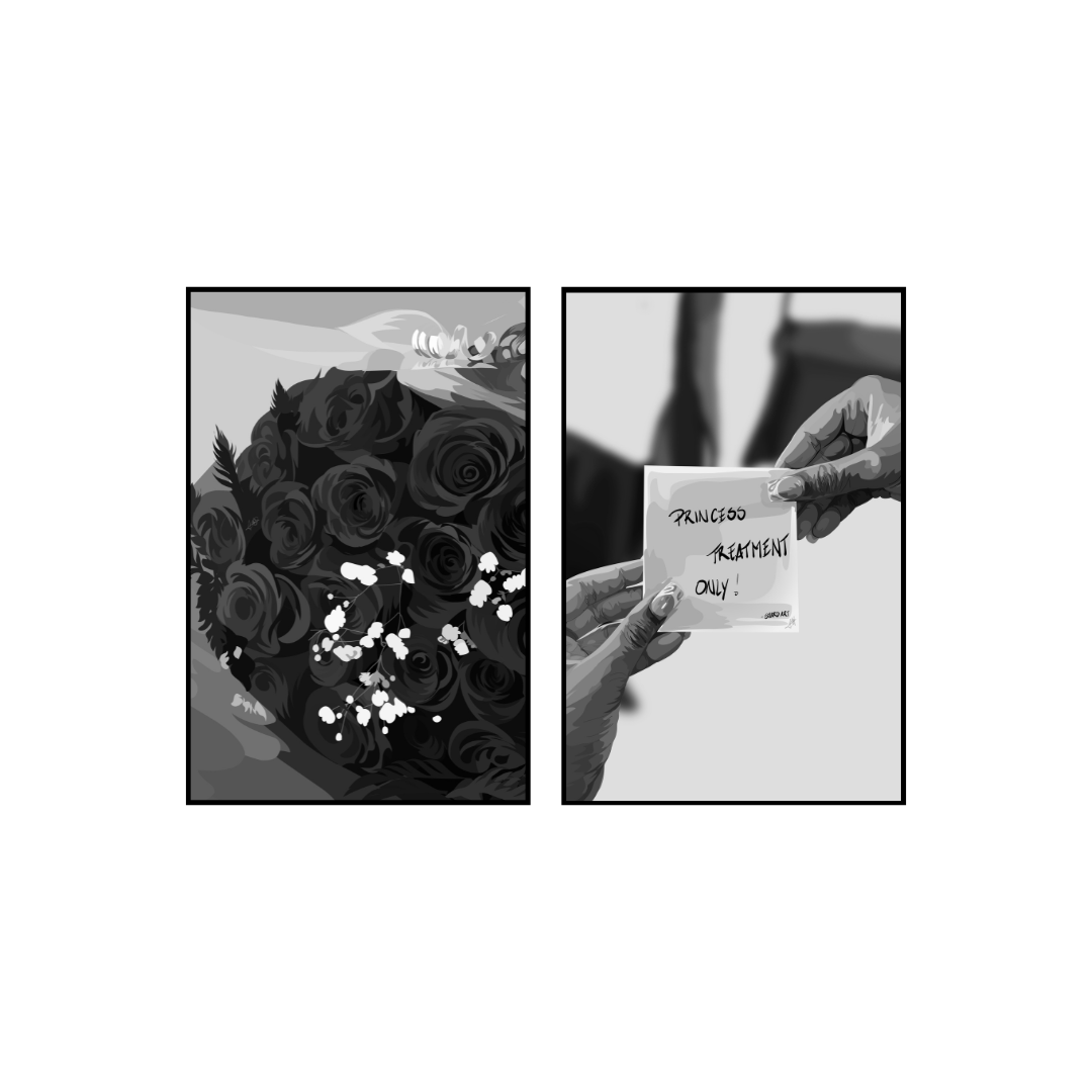 Art Print Bundle : Red Roses B&W + Princess Treatment Quote B&W