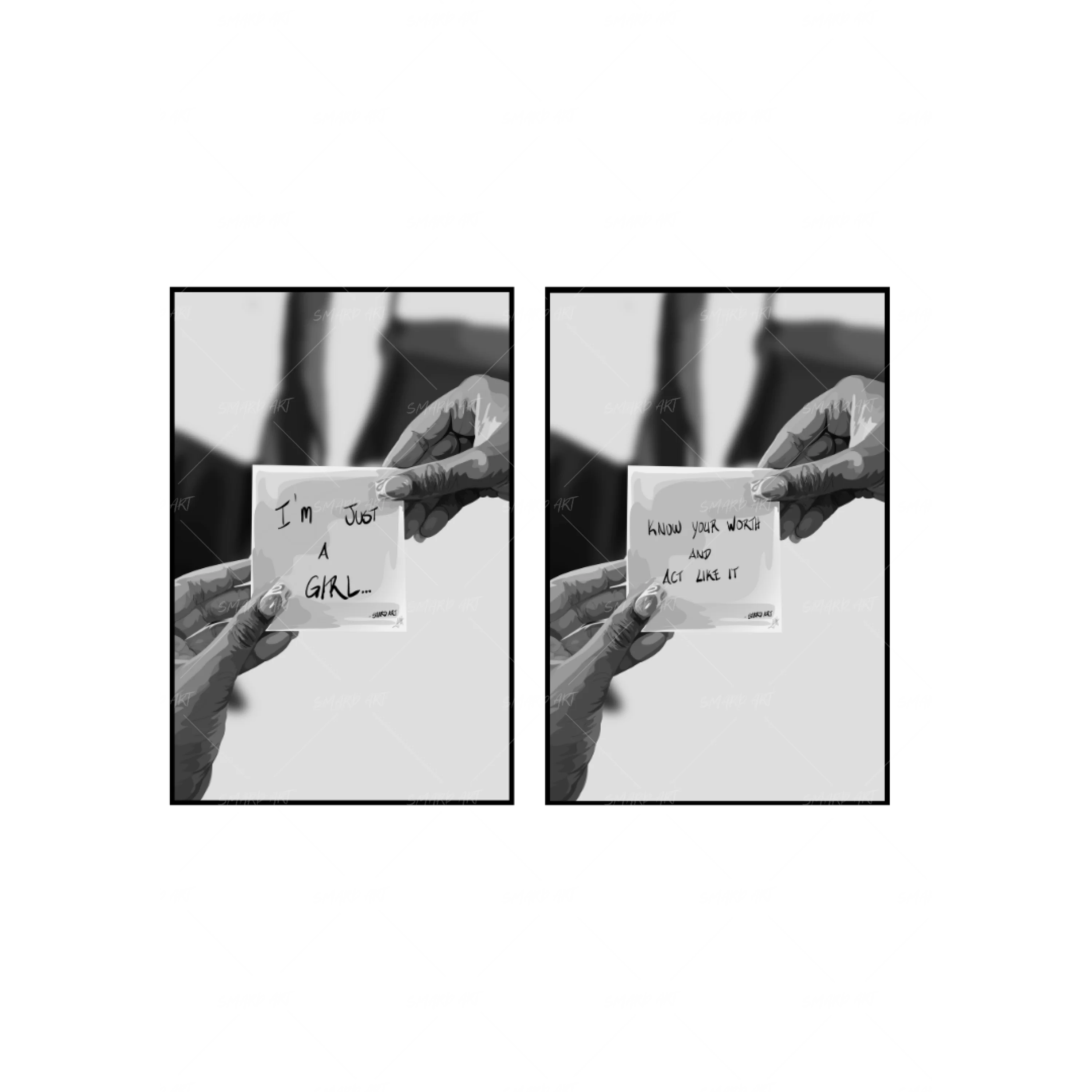 Art Print Bundle : I'm Just A Girl B&W + Know Your Worth Quote B&W