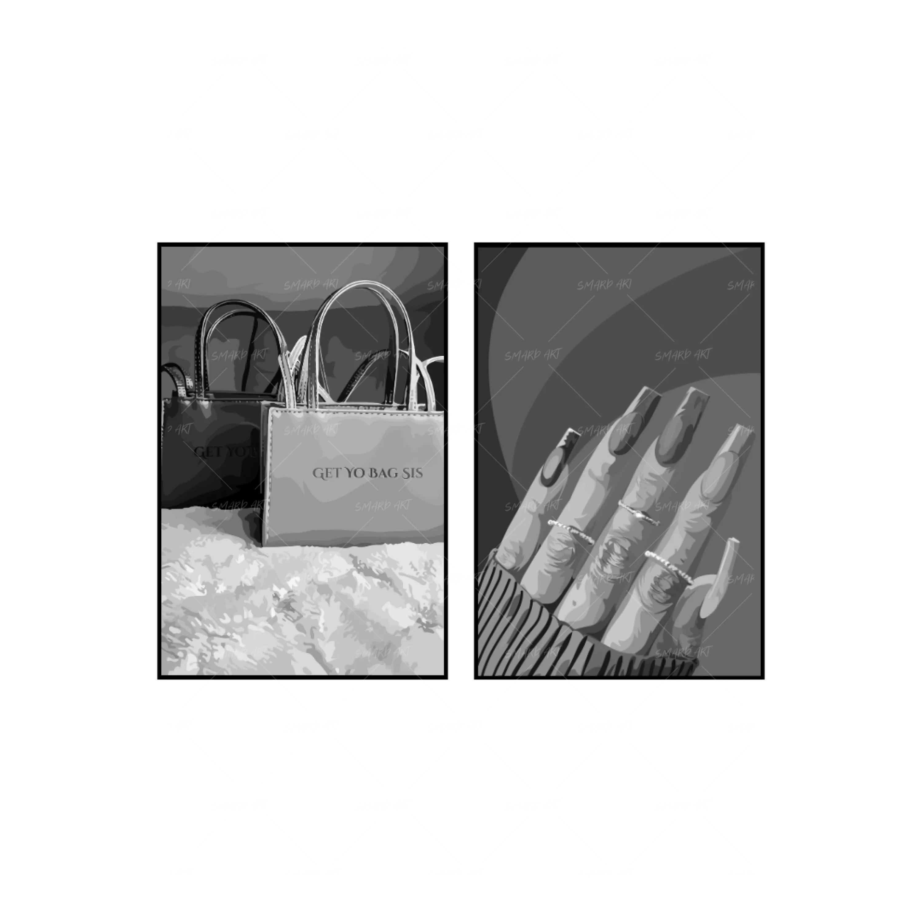 Art Print Bundle : Get Yo Bag B&W + Brown Nails B&W