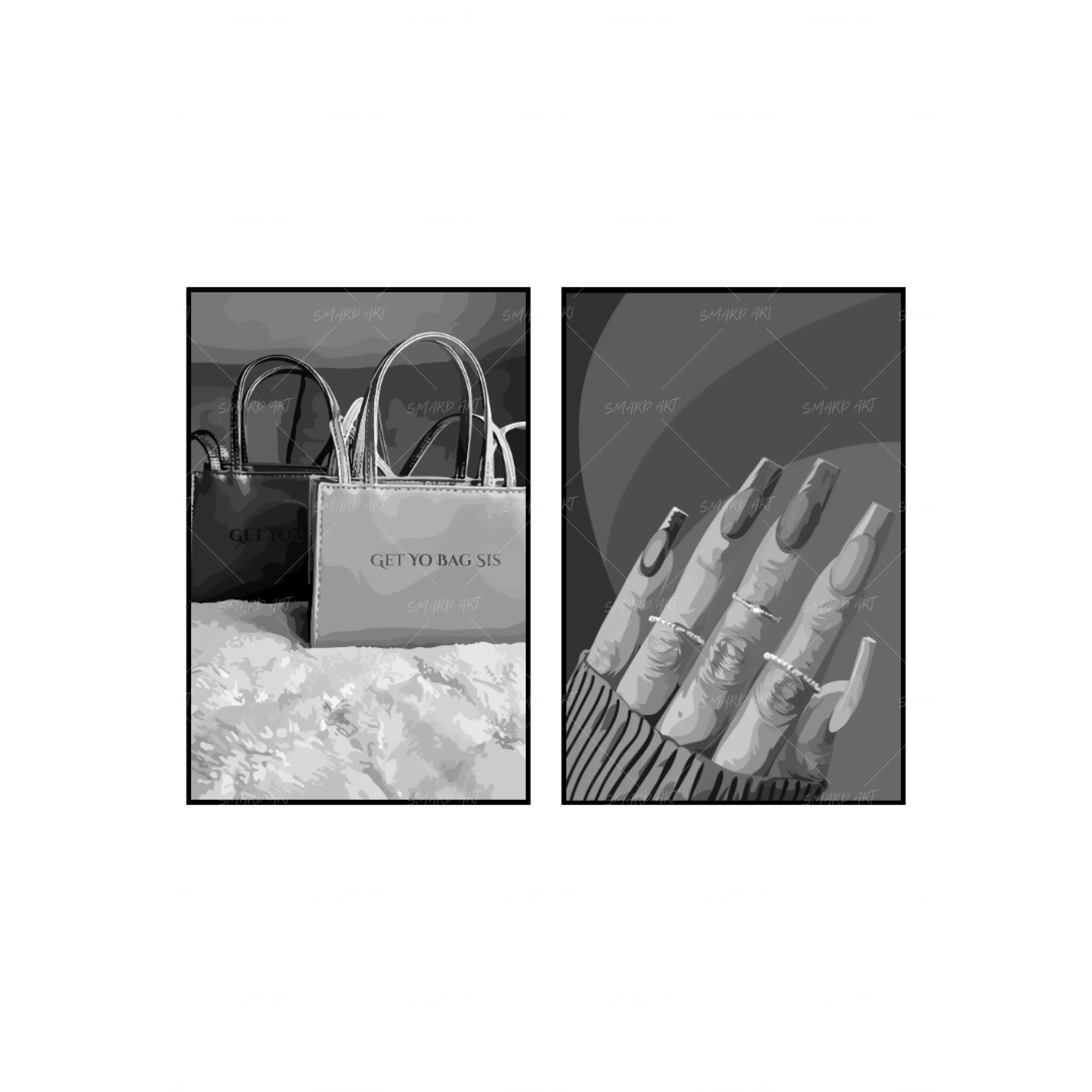 Art Print Bundle : Get Yo Bag B&W + Brown Nails B&W