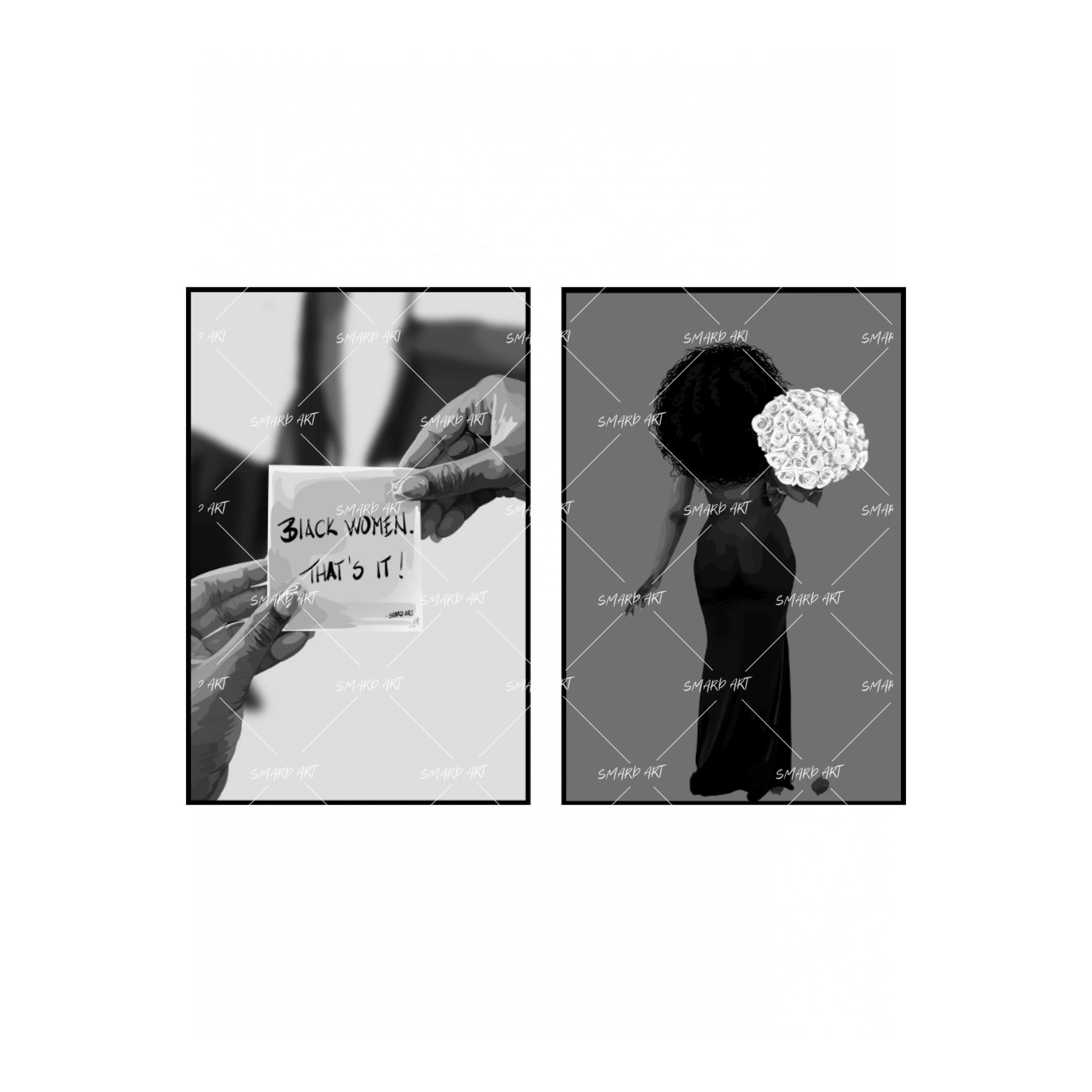 Art Print Bundle : Black Women Quote B&W + Afro n Roses B&W