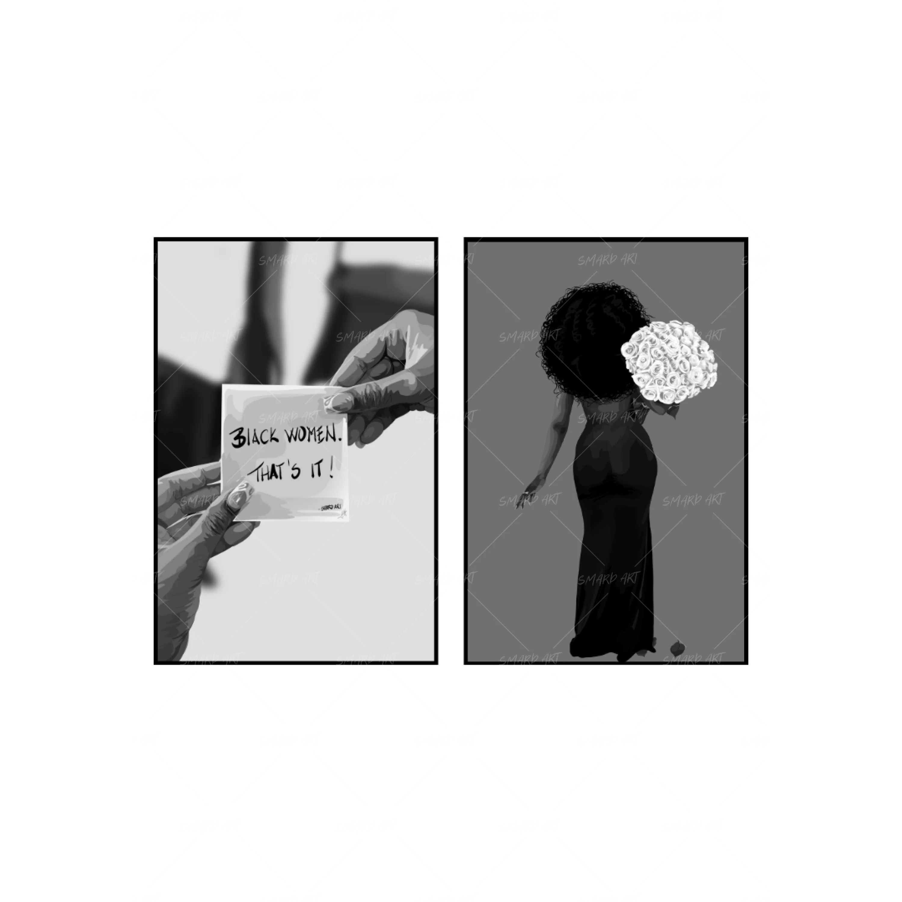 Art Print Bundle : Black Women Quote B&W + Afro n Roses B&W