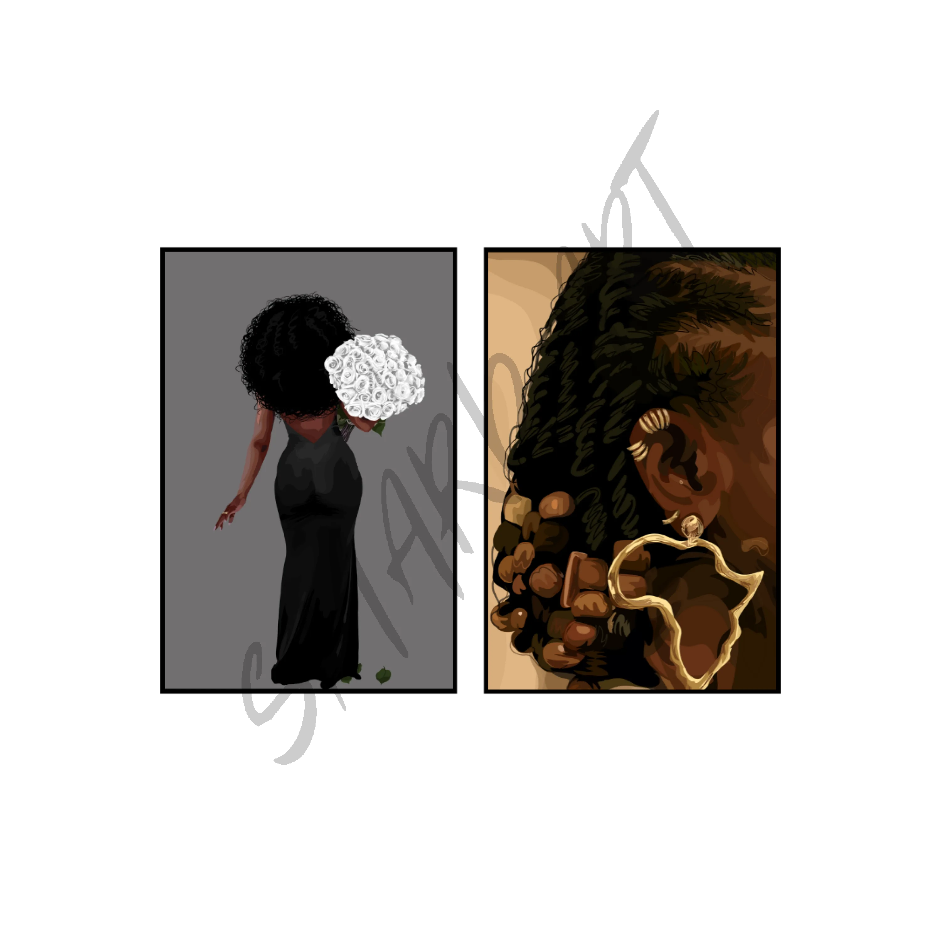 Art Print Bundle : Afro n Roses + African Beads-wall art print featuring decorative artistic design suitable for living rooms, offices, and schools by SmardArt. Elevate your space with Black wall art that speaks to culture, identity, and creativity. At Smard, we celebrate artistry made with melanin, bringing powerful and inspiring designs to life.