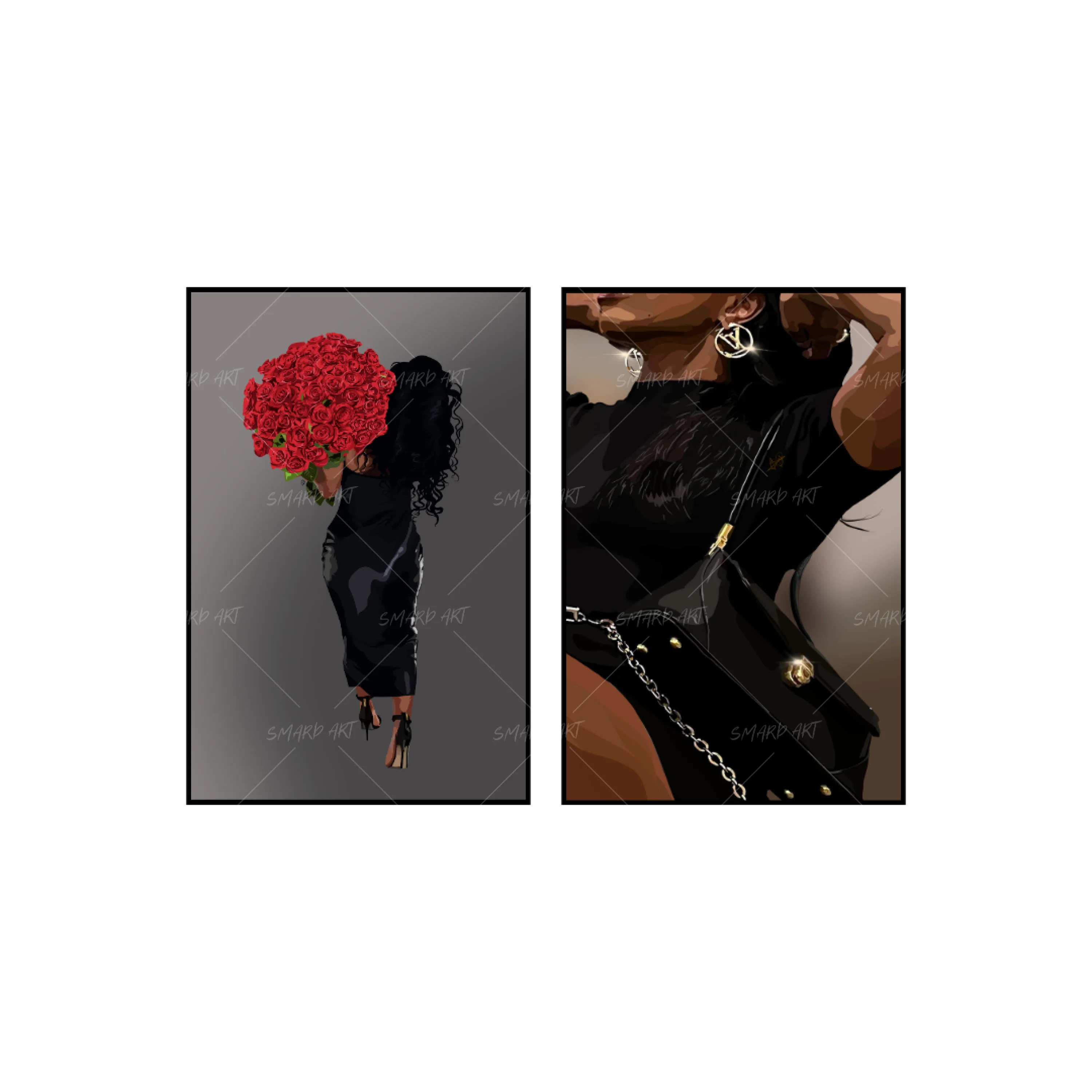 Art Print Bundle : Me Season + Glam-wall art print featuring decorative artistic design suitable for living rooms, offices, and schools by SmardArt. Elevate your space with Black wall art that speaks to culture, identity, and creativity. At Smard, we celebrate artistry made with melanin, bringing powerful and inspiring designs to life.