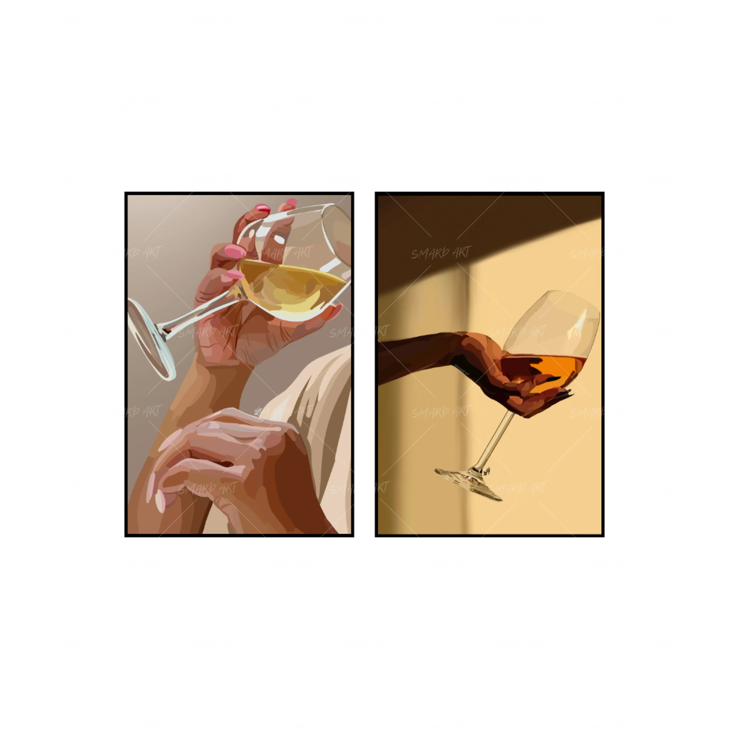 Art Print Bundle : White Wine + Wine & Sun-wall art print featuring decorative artistic design suitable for living rooms, offices, and schools by SmardArt. Elevate your space with Black wall art that speaks to culture, identity, and creativity. At Smard, we celebrate artistry made with melanin, bringing powerful and inspiring designs to life.
